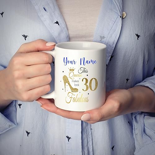 Miniatura 3 de Regalos personalizados de 30 cumpleaños  This Queen makes look  Taza de café personalizada con nombre, acento blanco de 11 o 15 onzas