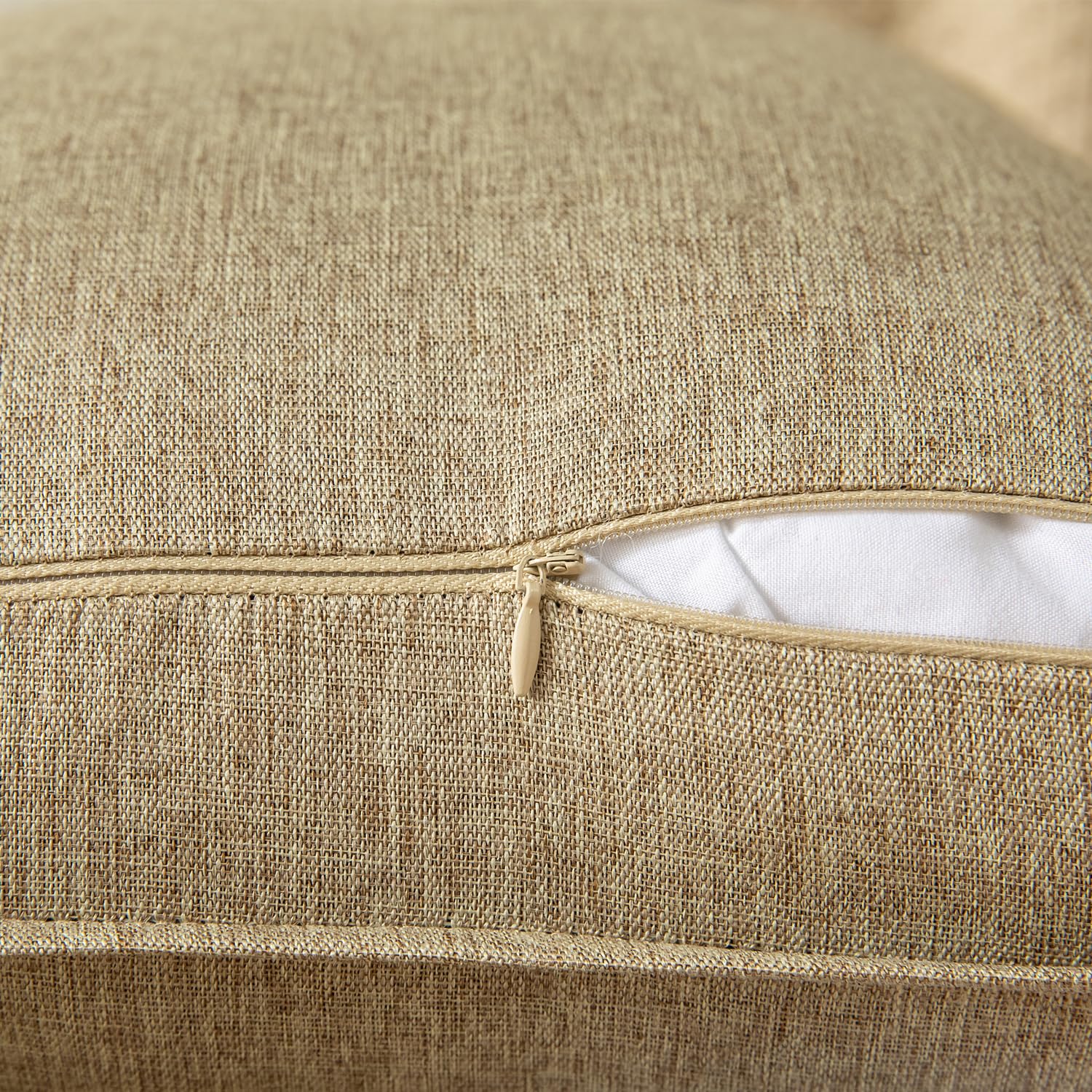 YAERTUN Pack of 2 Decorative Linen Soild Cushion Covers Farmhouse Neutral Throw Pillow Cases for Chair Couch Sofa Bedroom Living Room Home Decor 24 x 24 Inch 60x60 cm Khaki - Image 4