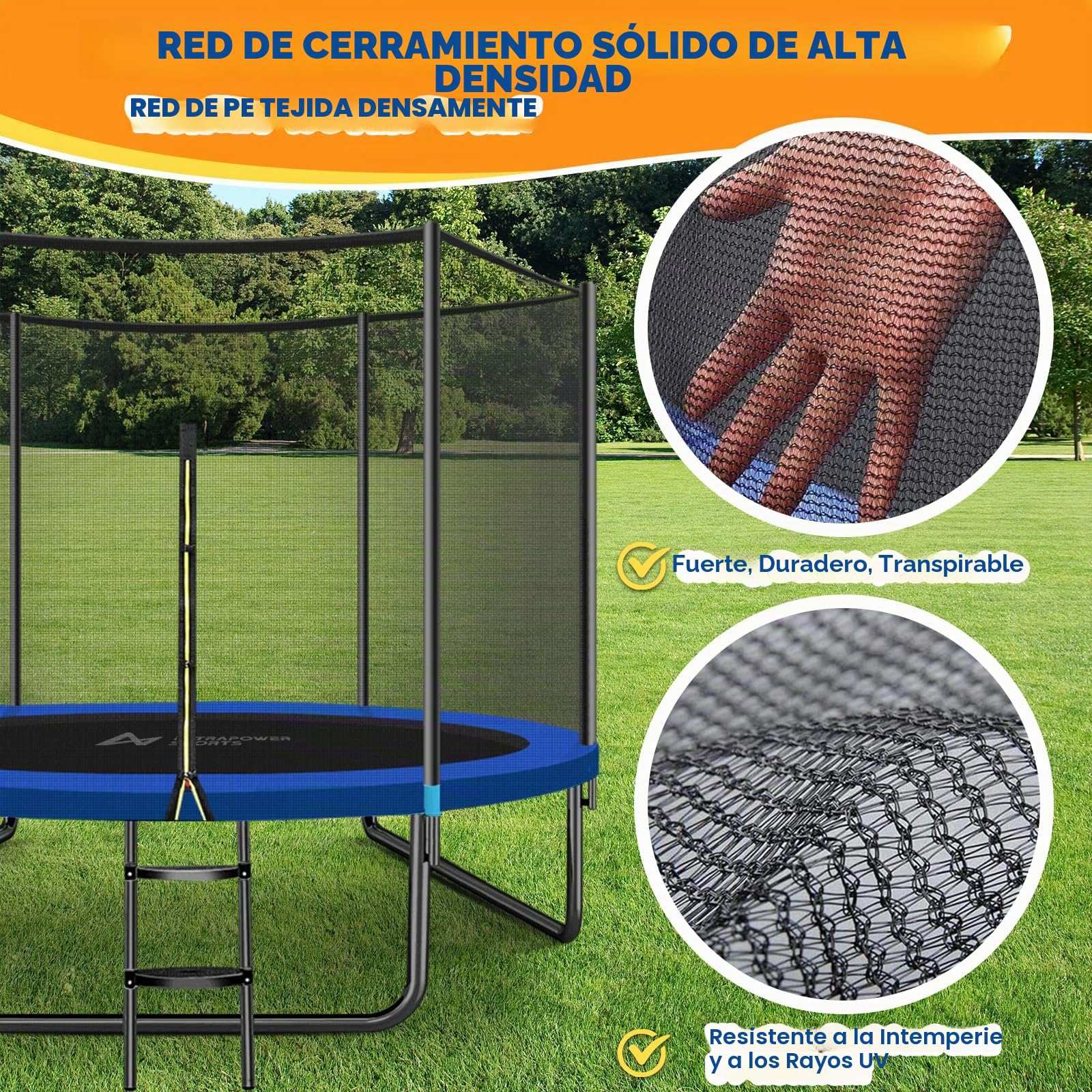 Red de Seguridad para Trampolín 244 305 366 396 397 400 426 427 430 cm, Protector Cama Elastica, Red de Repuesto para Cama Elastica, Red de Repuesto para Trampolín Redondo para 6/8 Postes Rectos