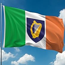 Irish Flag – Ireland Flag with Coat of Arms Harp - Éire tricolour flag - Double-sided Digital Print - 110Den Thick polyester - Double Seam - 2 brass eyelets, large 5ft x 3ft