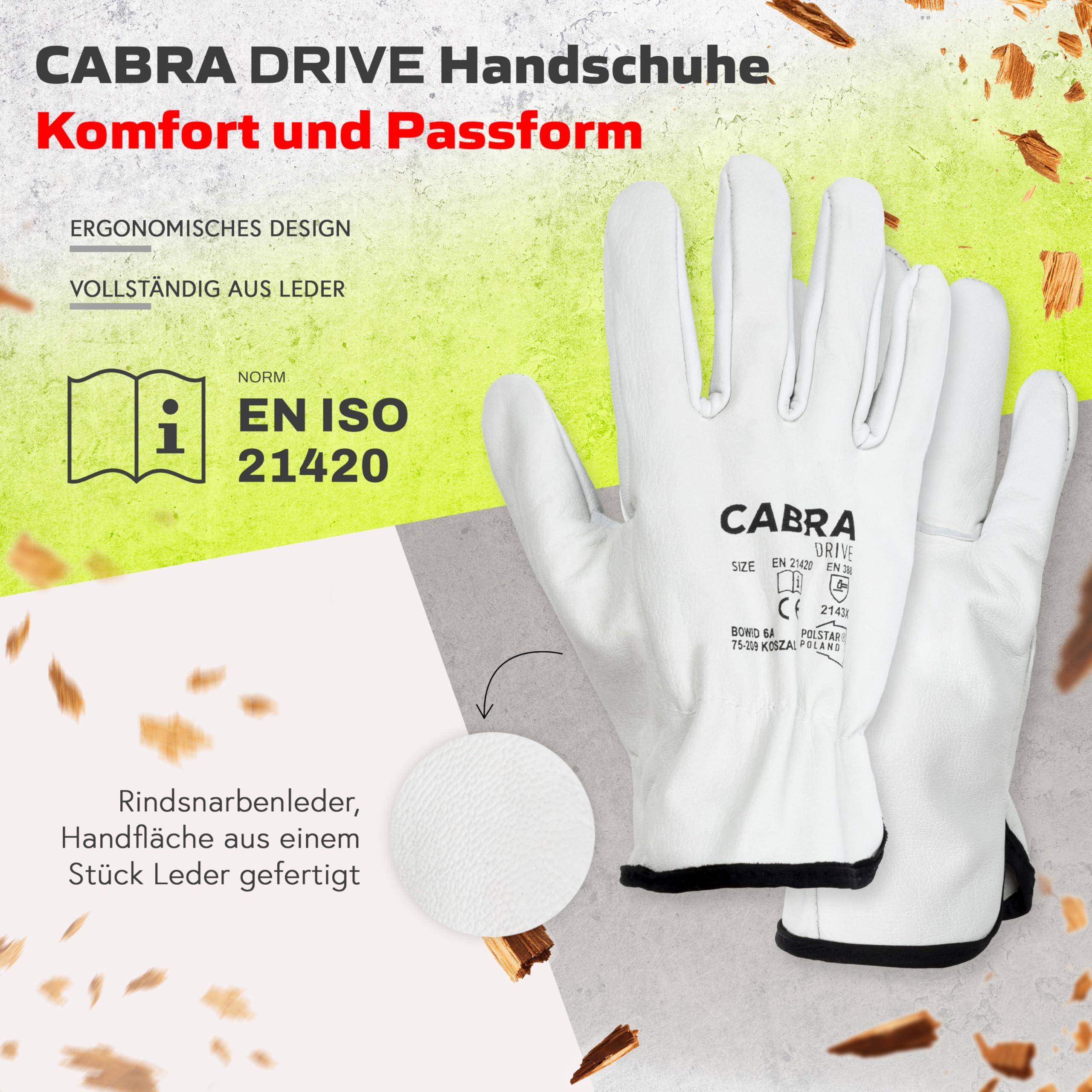 Covent Gants de travail en cuir pour homme - Taille 9 - Gants de jardinage résistants aux épines EN388 2143X - Gants de protection avec cordon de serrage élastique - Cuir de vachette respirant