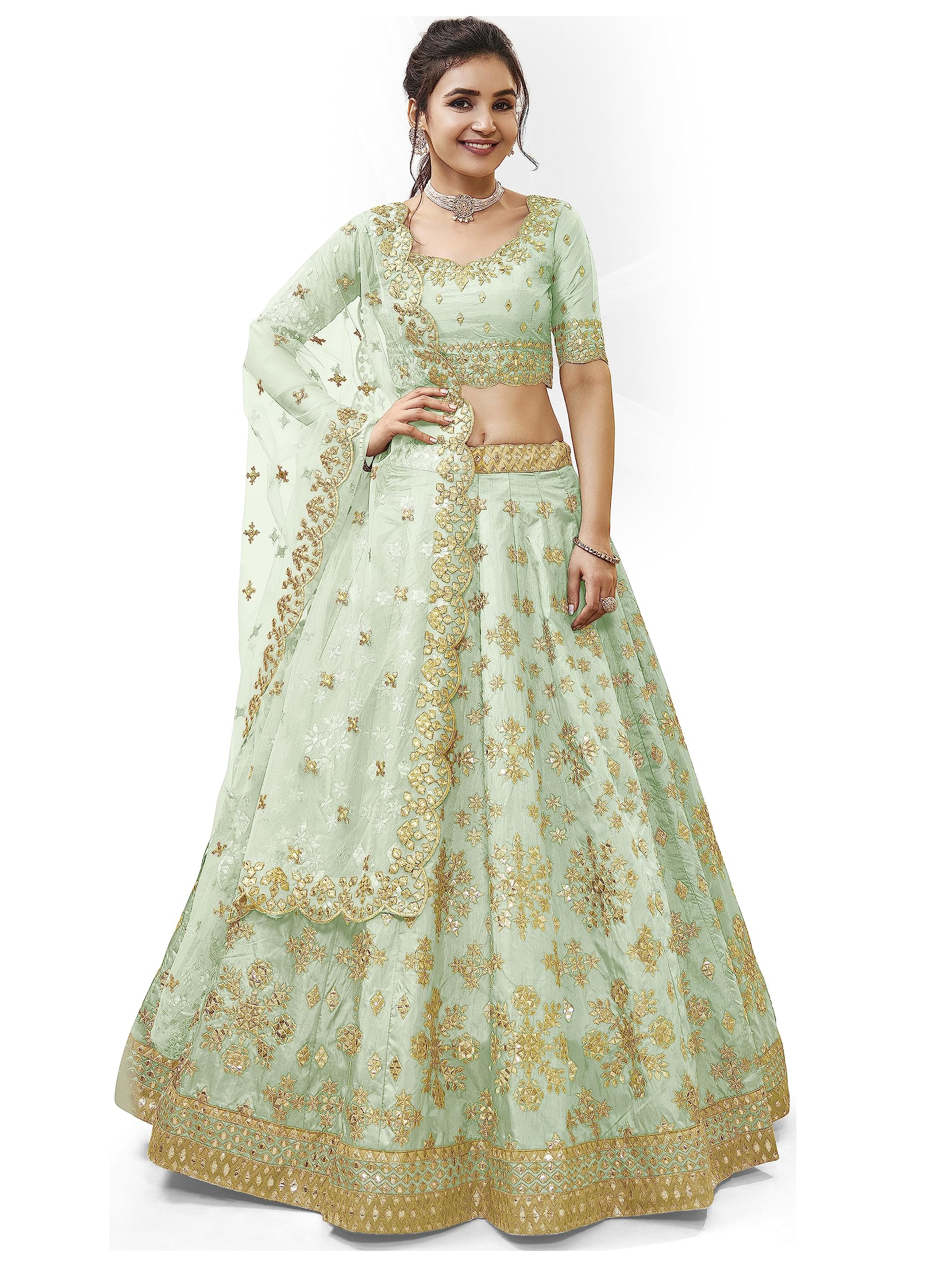 Great Pink Embroidery Pure Chinon Silk Party Wear Lehenga Choli
