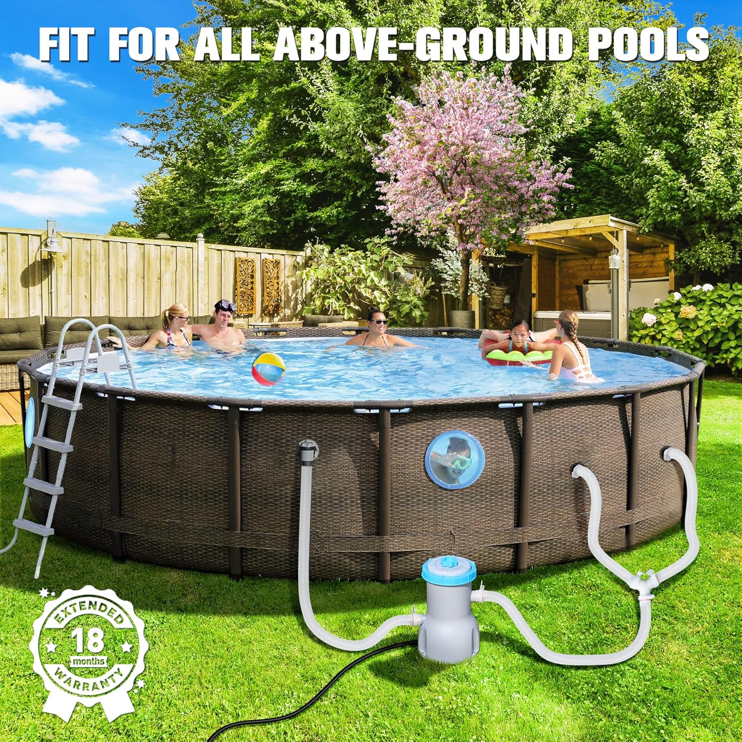 LuxBlue 800 GPH Above Ground Pool Filter Pump, Energy-Saving Pool Cartridge Filter Pump | Dual Action: Accelerate Water Flow & Capture Debris Quickly - Improve Water Clarity | Easy to Setup & Maintain