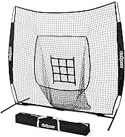 GoSports 7x7 ft Baseball & Softball Hitting Net - Portable Practice Net with Strike Zone, Bow Frame & Carry Bag for All Skill Levels