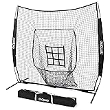 GoSports 7 ft x 7 ft Baseball & Softball Nets - Red, Black, or PRO -Practice Hitting & Pitching Net with Bow Type Frame, Carry Bag and Strike Zone, Great for All Skill Levels