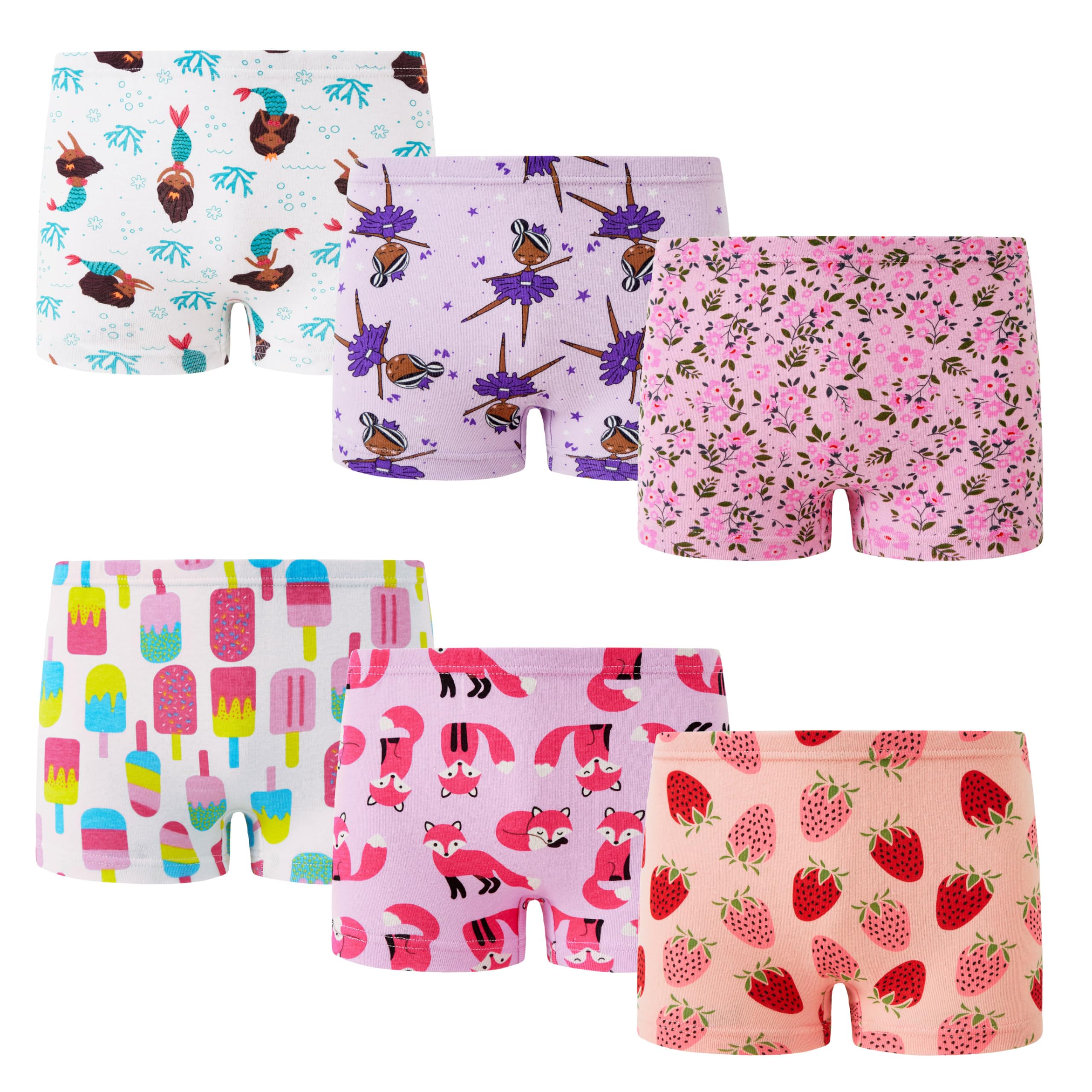 Cadidi Dinos Little Girls' Soft Cotton Underwear Kids Cool Breathable Comfort Panty Briefs Toddler Undies(Pack of 6)