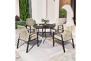 5 Pieces Outdoor Dining Set Round Patio Woven Rattan Chairs Set