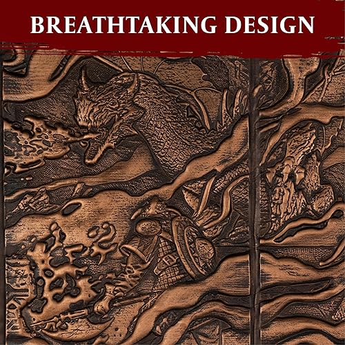 Vista 2 de DND DM Screen 5e - D&D Dungeon Master - Pantalla 3D de piel sintética con insertos personalizables, Dungeons and Dragons GM / Game Master, bronce