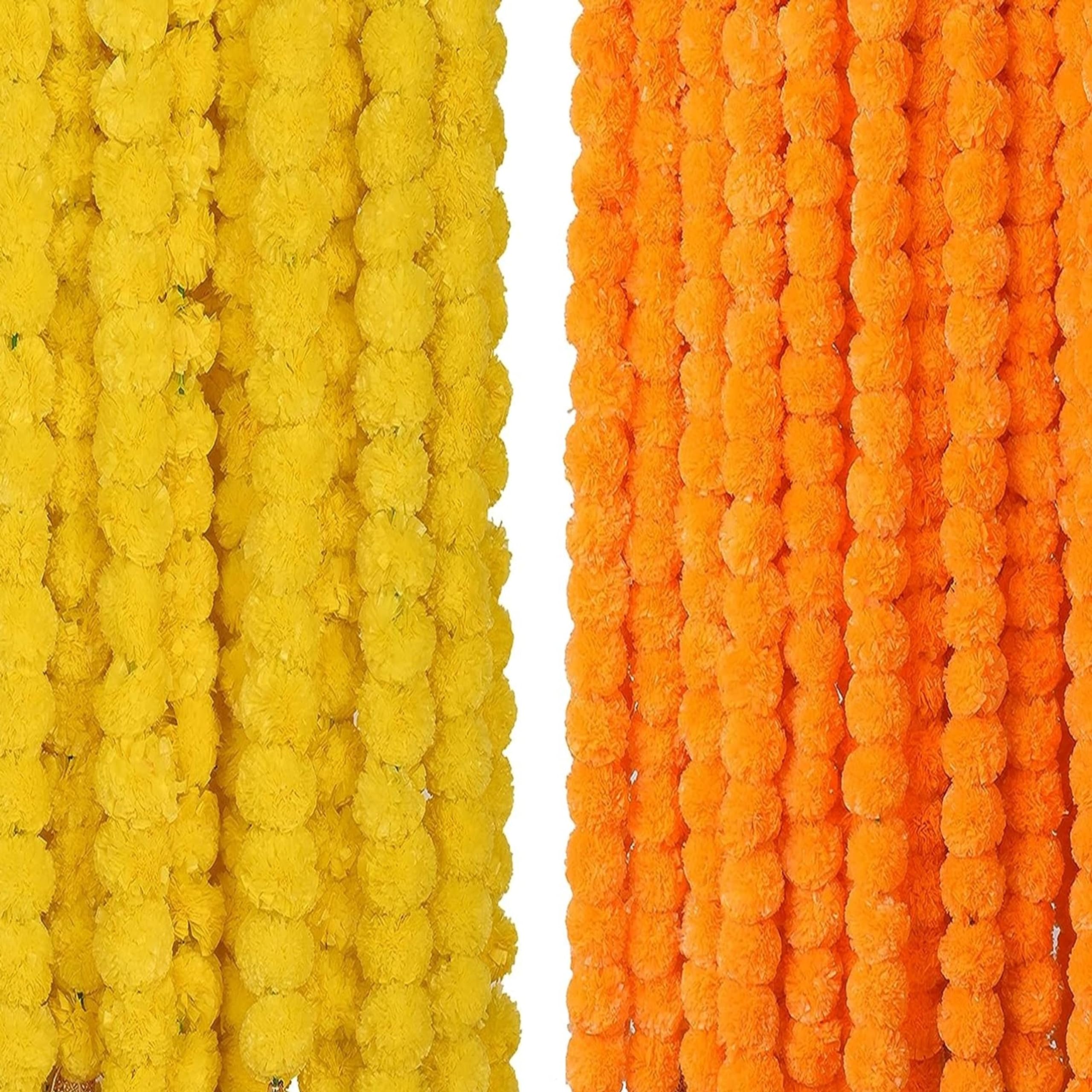 Divyakosh Latkan for Home Decoration, 10 Pcs Indian Artificial Marigold Garland Flowers for Door Decoration Toran Genda Phool for Wedding/Festivals|5 Feet| 5 Yellow + 5 Orange — image 1