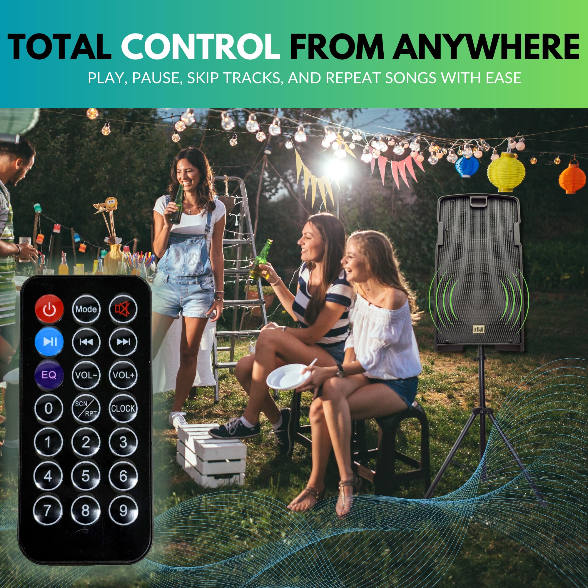 MUSYSIC PA Speaker System with 2000W Amp & Wireless UHF Microphone System-Rechargable pa System and 5 Ch Mixer wtih Power Amplifier for PA Systems- DJ & Portable Sound System-Bluetooth speaker-10