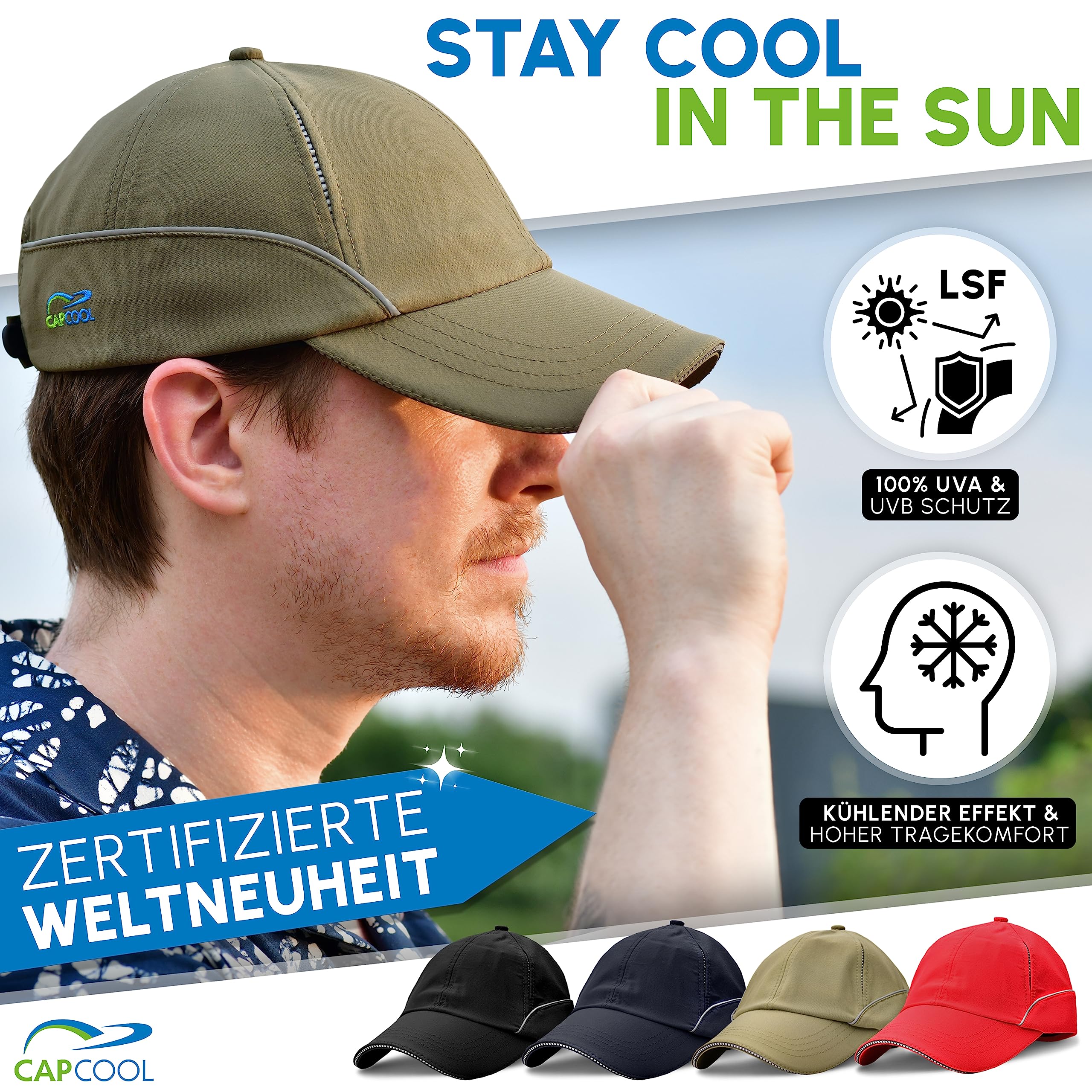 CAPCOOL Baseball Cap [100% UV-Schutz] Verstellbar für Herren und Damen - Atmungsaktiv, Einfarbig, Unisex - Verschiedene Größen/Farben für Sommer/Winter