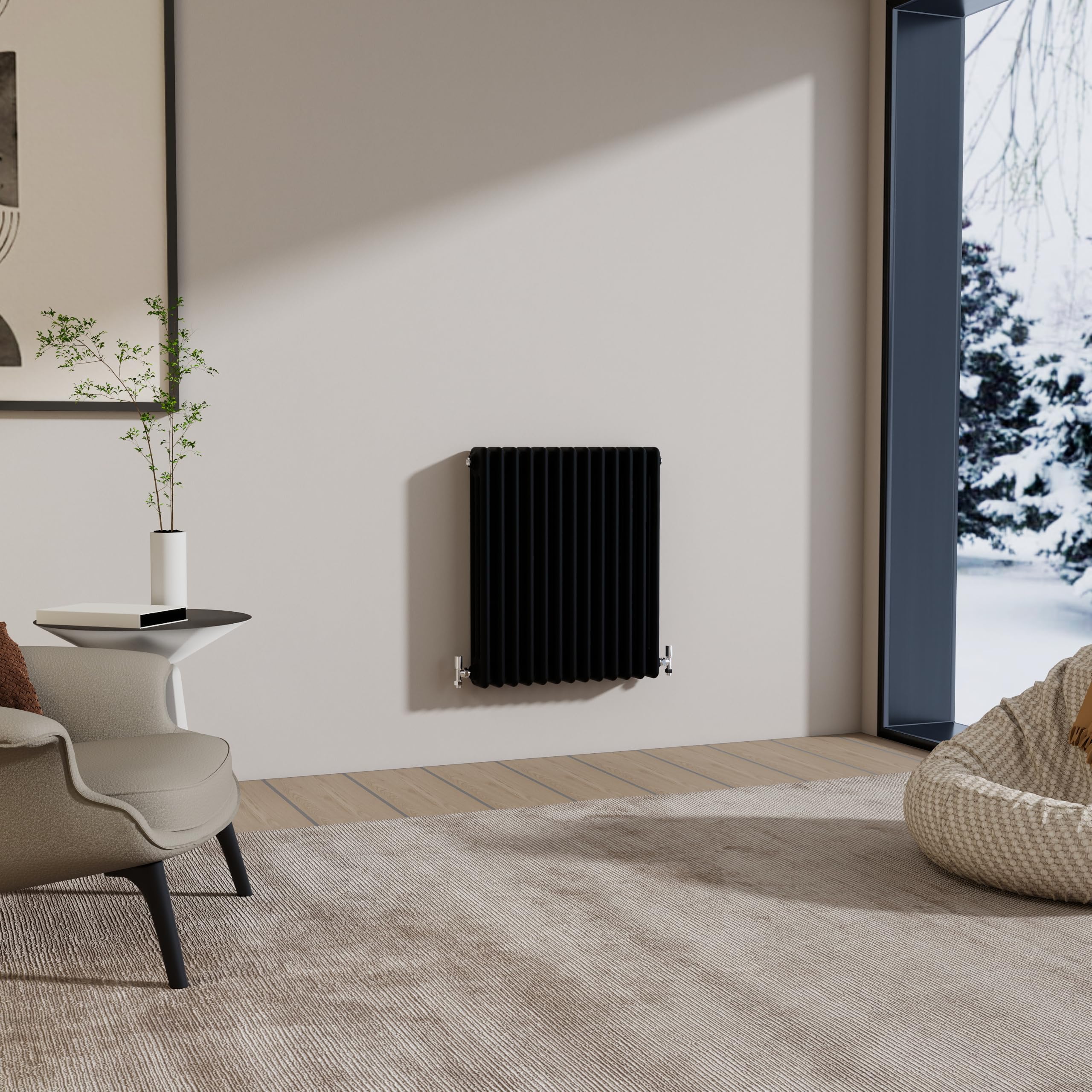 Traditional 3 Column Cast Iron Radiator 600x605mm Horizontal Black โ image 1