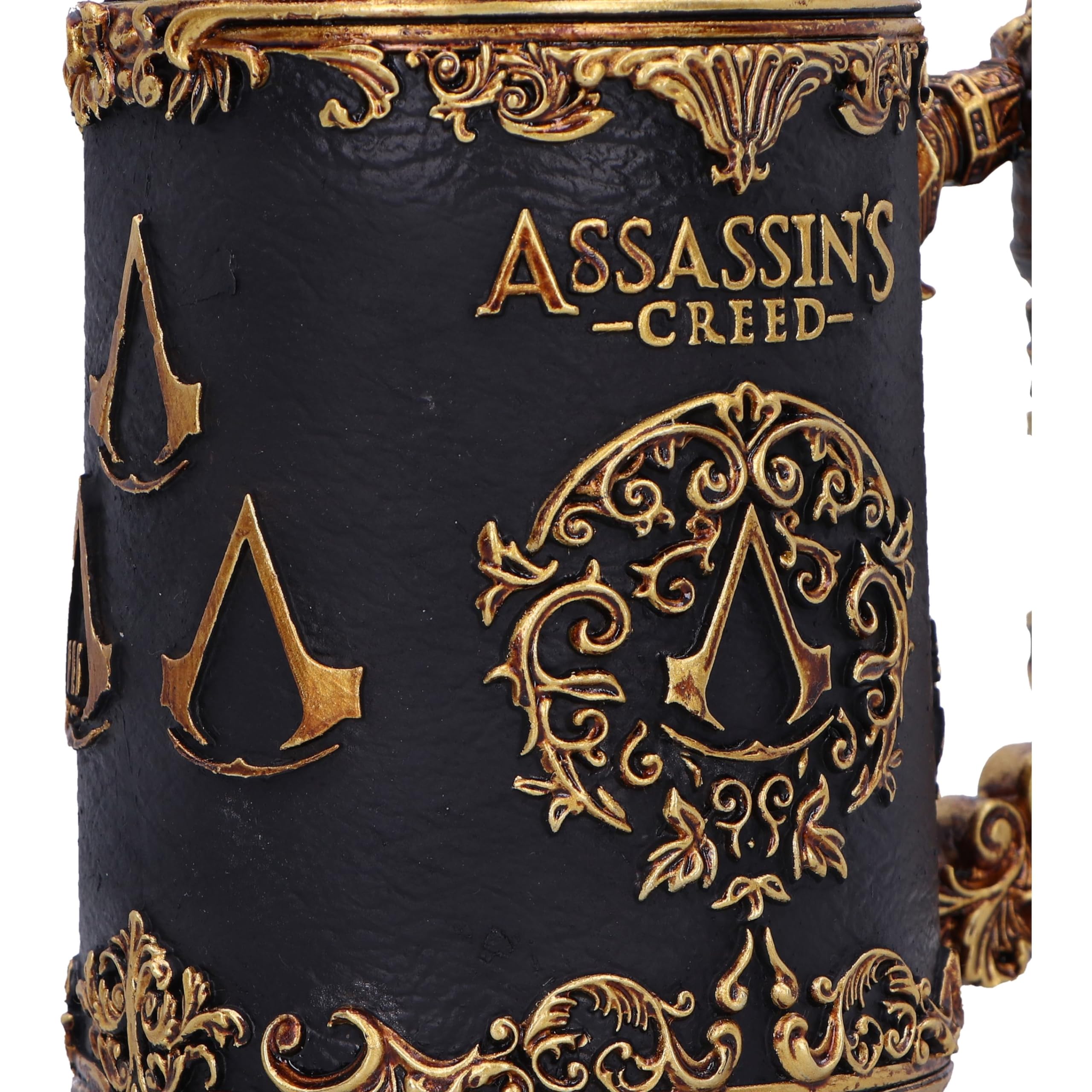 Nemesis Now Chope Assassin's Creed Through the Ages de 15,5 cm, en résine, noir/or, produit officiel Assassin's Creed, tasse à bière Assassin's Creed, moulée dans la meilleure résine, peinte à la main