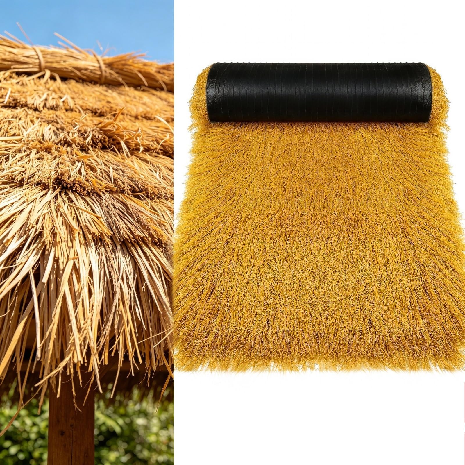 ZzERTE Artificial Thatch Grass Roll & Fake Grass Thatch,Mexican Palm Thatch Roofing,Weatherproof Synthetic Thatch Roofing,Thatch Roofing Duck Blind For Poolside Landscaping(1x5m(39.4x197in))