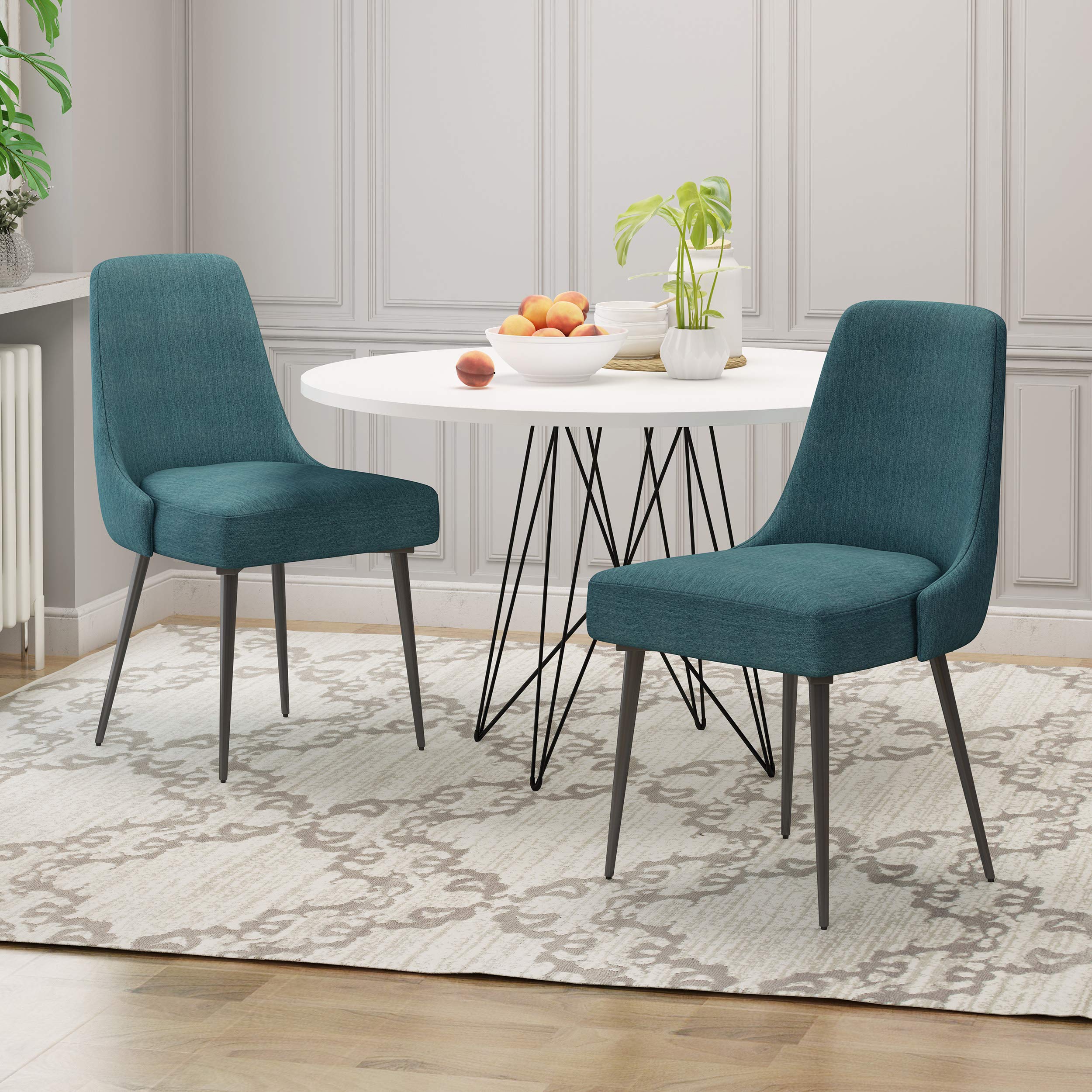 Dawn Modern Fabric Dining Chairs, Teal, 23.75D x 19.25W x 35.25H in (Set of 2)