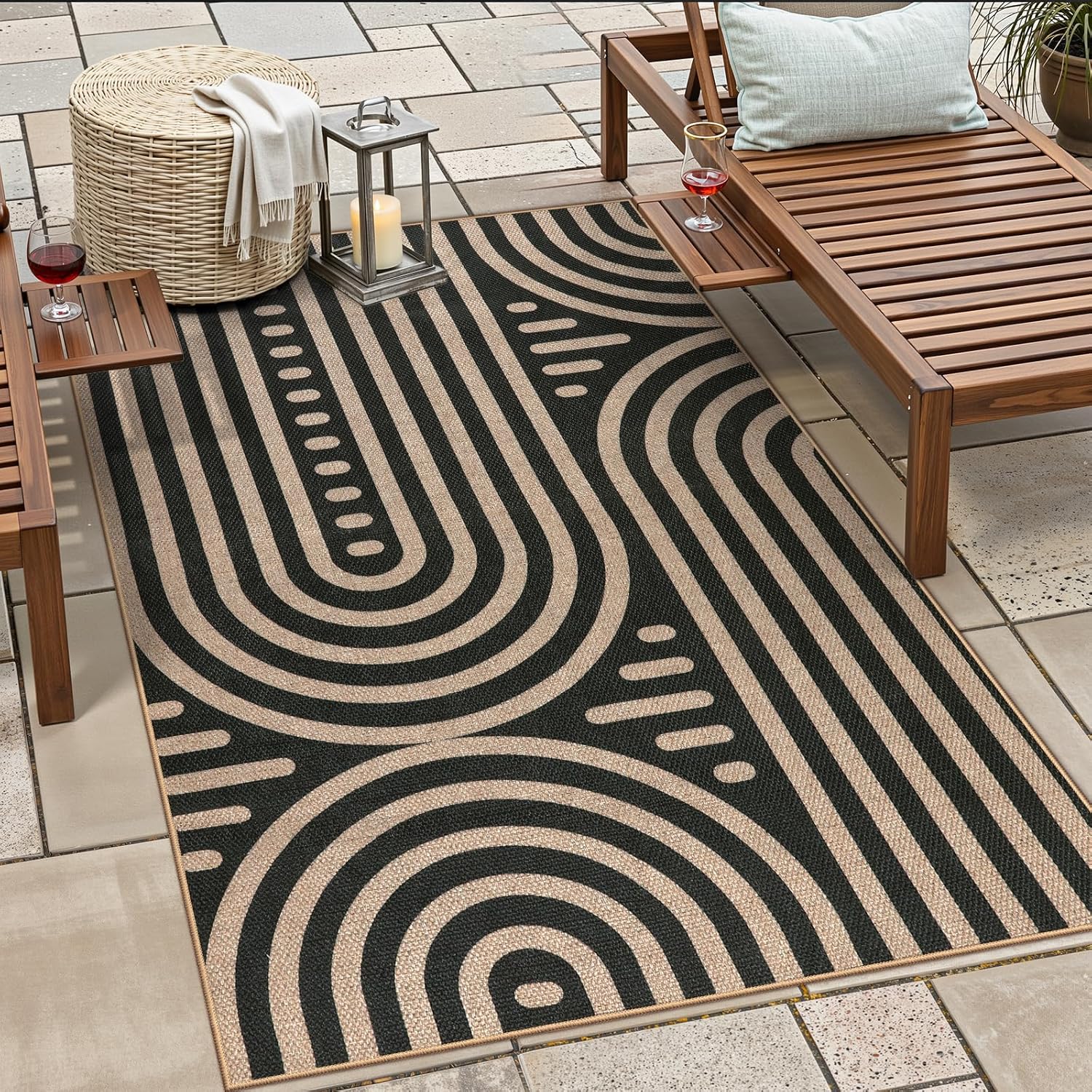 Wonnitar 3x5 Rug for Front Porch Decor, Washable Easy Jute Outdoor Patio Rug, Abstract Neutral Non Slip Non Shedding Door Carpet for Entryway Bedside Deck Farmhouse Office Foyer