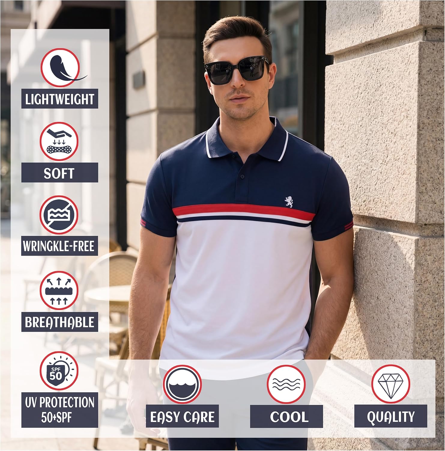 Albert Morris Men’s Short Sleeve Polo Shirts, Regular Fit, Moisture Wicking Performance Polyester, 4-Pack