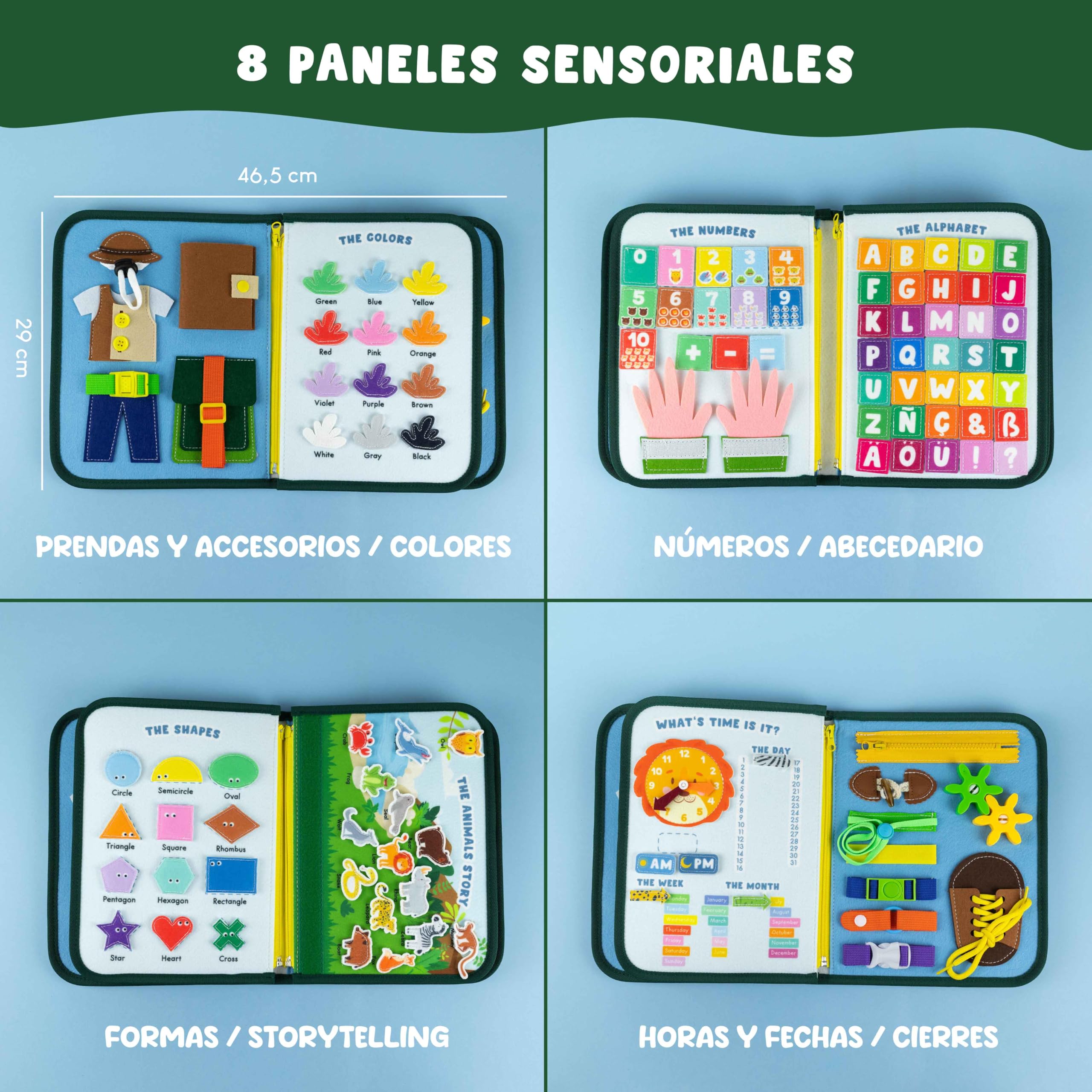 BONNYCO Busy Board Montessori de Fieltro, Maletin de Paneles Sensoriales Montessori. Tablero Busy Book, Juguetes Educativos Motricidad Fina. Juguetes Regalos para Niños y Niñas Cumpleaños, Navidad