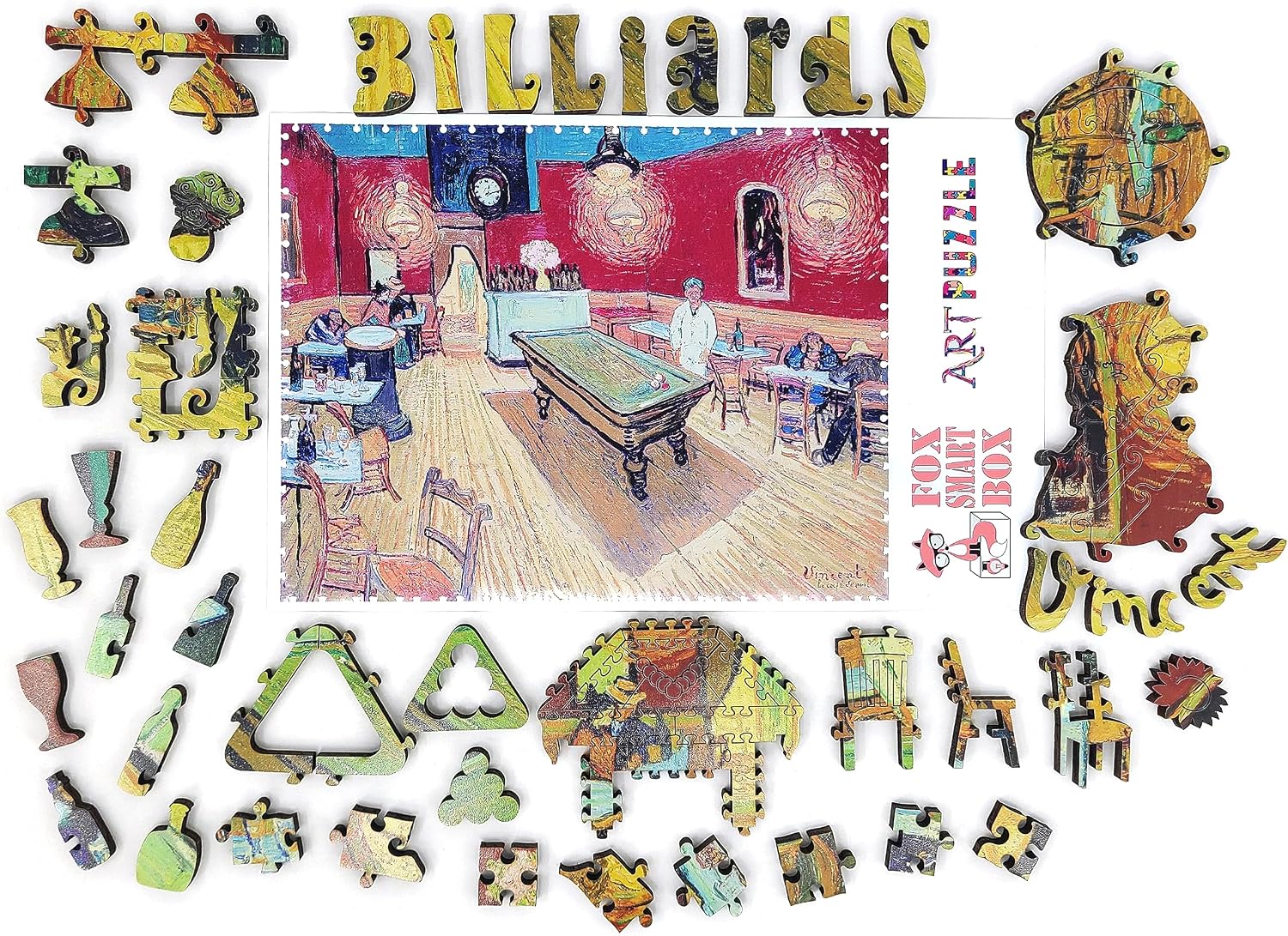 Wooden Jigsаw Puzzle for Adults - Uniquely Shaped Pieces - Made in The USA by FoxSmartBox - 330 Pieces - The Night Cafe