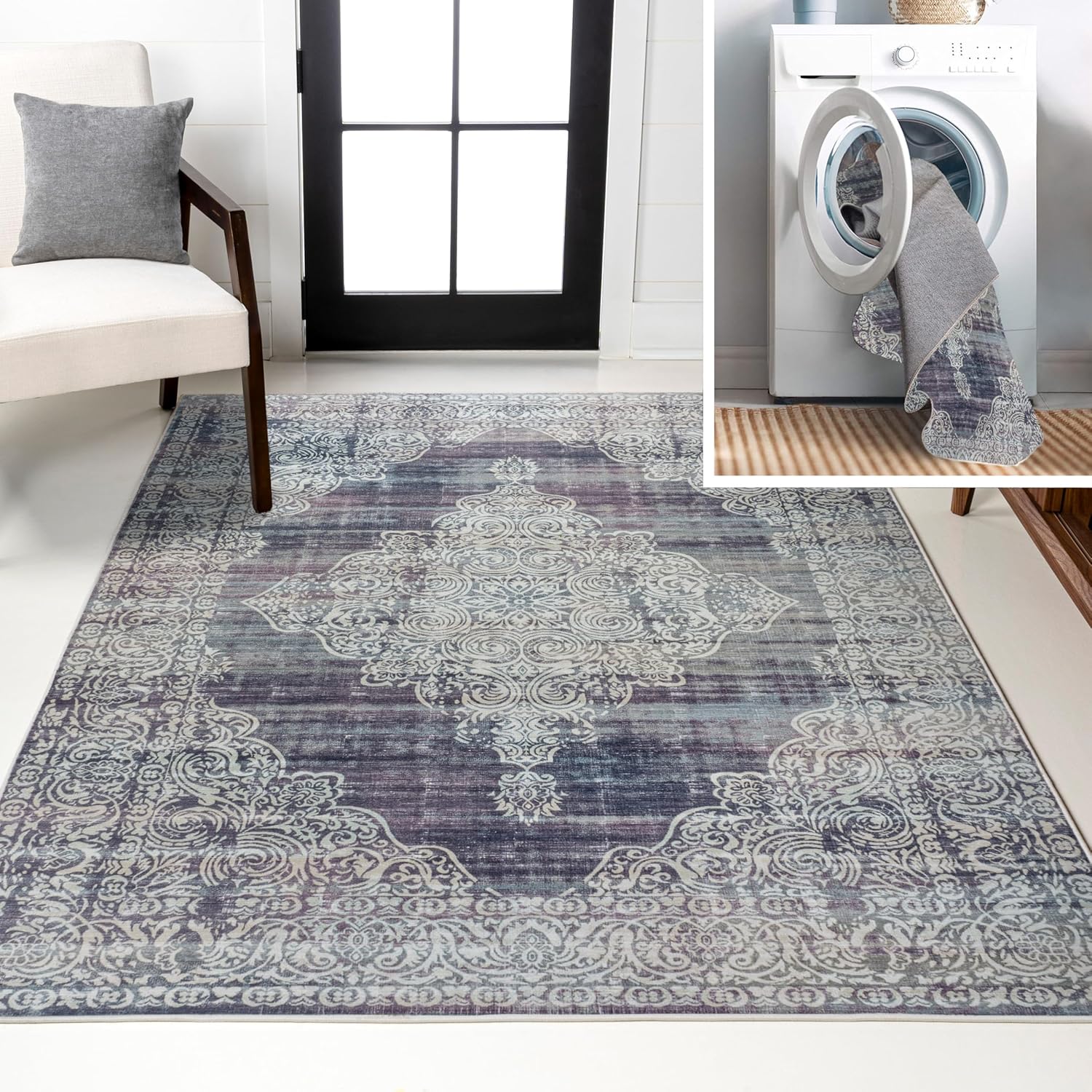 JONATHAN Y Machine Washable Teal/Cream Indoor Area Rug 3X5 ft, Bohemian Medallion for Living Room, Bedroom, Kitchen, Office, Easy-Cleaning, High Traffic, Pet-Friendly, Non-Shedding (WSH107B-3)