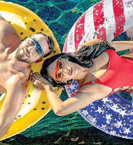 Miniatura 7 de POZA Flotador inflable para piscina de Estados Unidos  Lujosa tumbona divertida llena de confeti de estrellas plateadas brillantes, diseño de