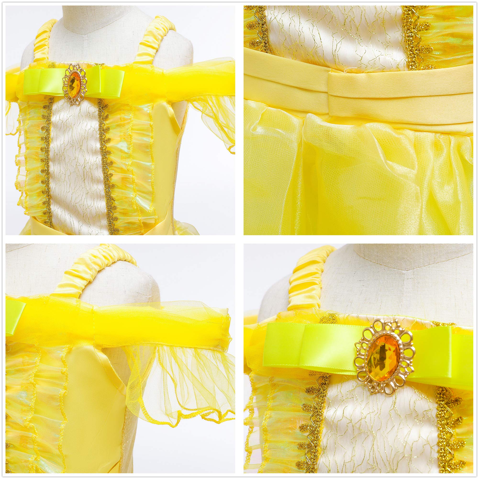 BanKids Vestido de princesa Rapunzel, Ropa de cuento de hadas Fiesta de rol Accesorios para el cabello largo Ropa de niña 3-10 años
