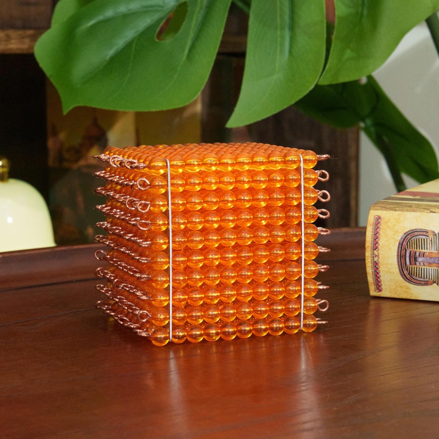 Montessori Golden Bead Thousand Cube – Transparent Acrylic Decimal System Cube, Solid Copper Wire, Place Value 1000 Manipulative, 3.5" Montessori Math Toy, Homeschool Classroom Materials