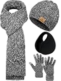 4 Pack Winter Knitted Set Thick Knitted Beanie Hat Scarf Gloves Ear Warmer for Men or Women