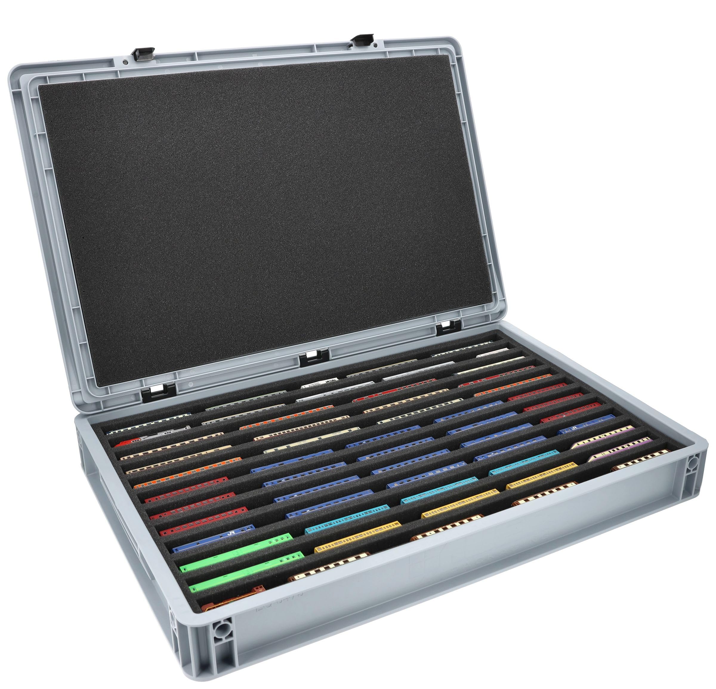 Feldherr Eurobox 60 x 40 cm Coffret pour modélisme ferroviaire - échelle Z - 12 Compartiments - Insert Mousse pour Rangement Horizontal - Solution Transport compacte pour locomotives et Wagons