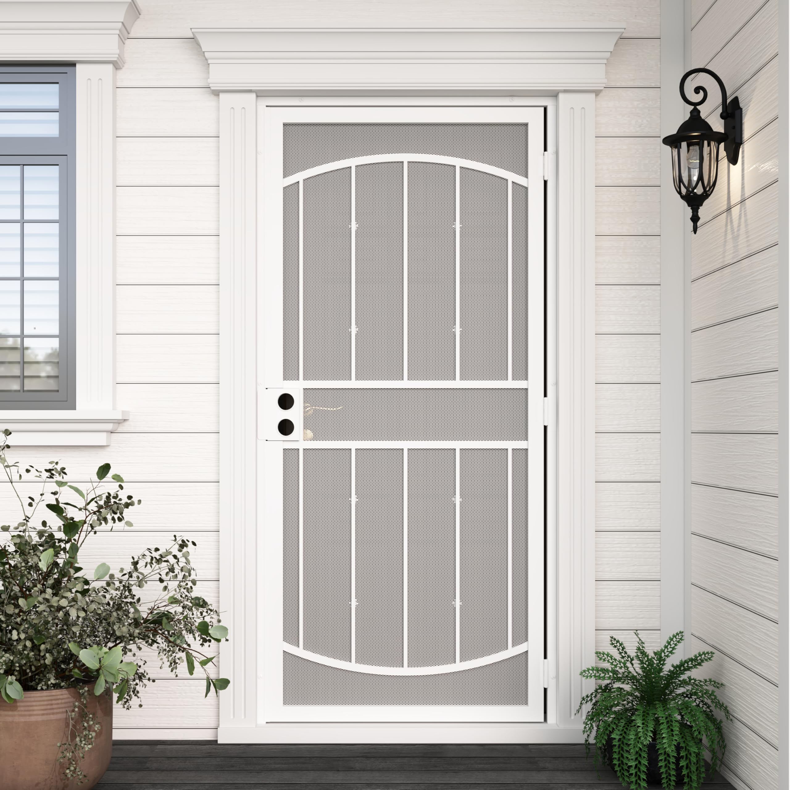 Photo 1 of ***FACTORY SEALED***JUBEST 36" x 80" Steel Security Door, Universal/Reversible Outswing Security Screen Door, White Powder-Coated Surface Mount Frame with Expanded Metal Screen, Rust-Resistant, No Handles Included