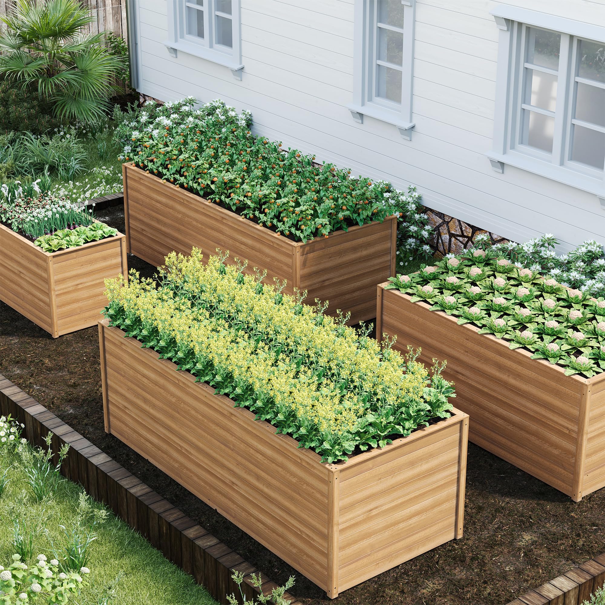UDPATIO Hochbeet Holz für Garten 240x88x80cm Holzhochbeet zum Bepflanzen von Gemüse & Kräutern Pflanzbeet Pflanzkasten Gemüsebeet für Balkon