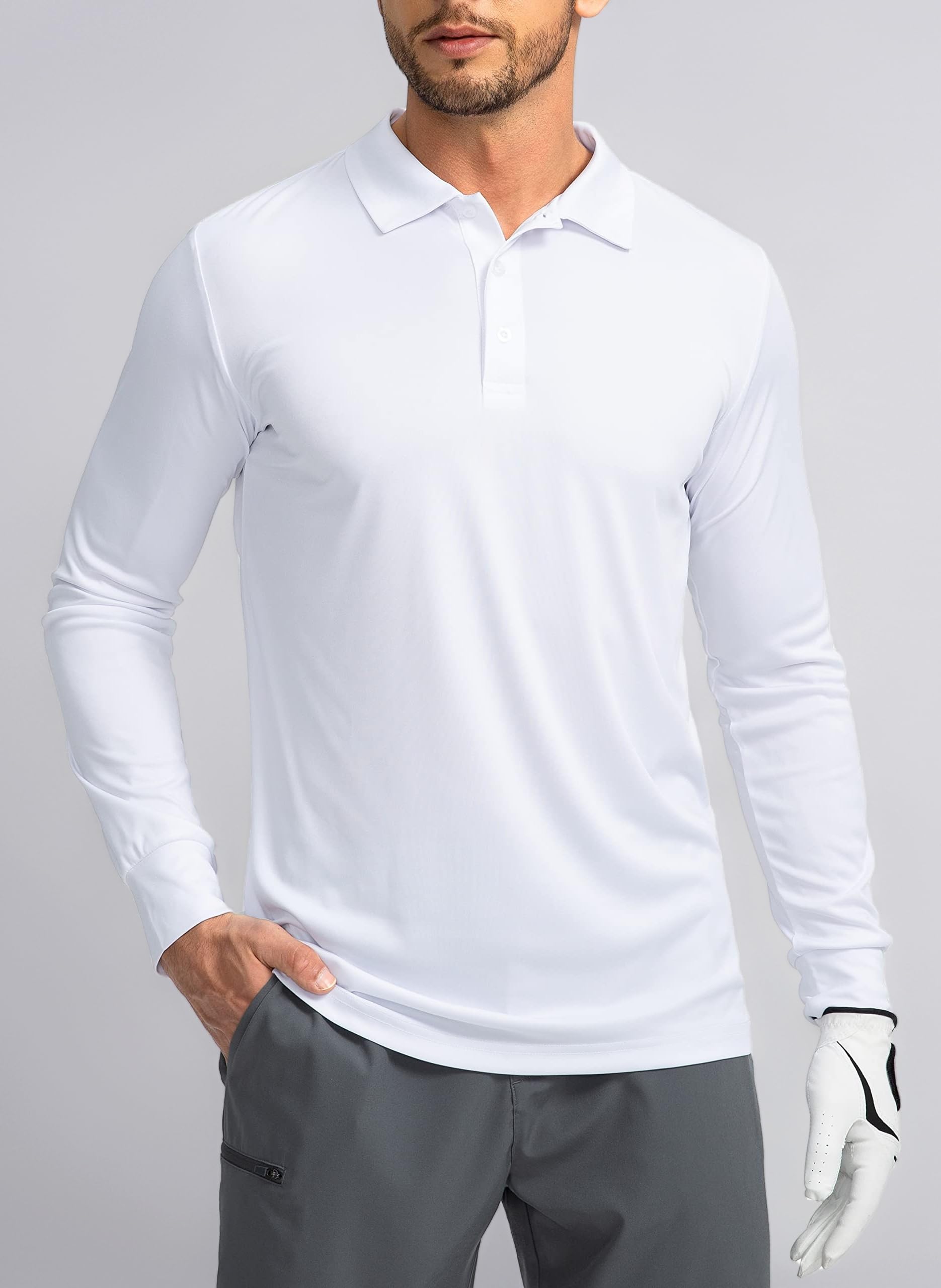 Men's Polo Shirt Long Sleeve Golf Shirts Lightweight UPF 50+ Sun Protection Cool Shirts for Men Work Fishing Outdoor