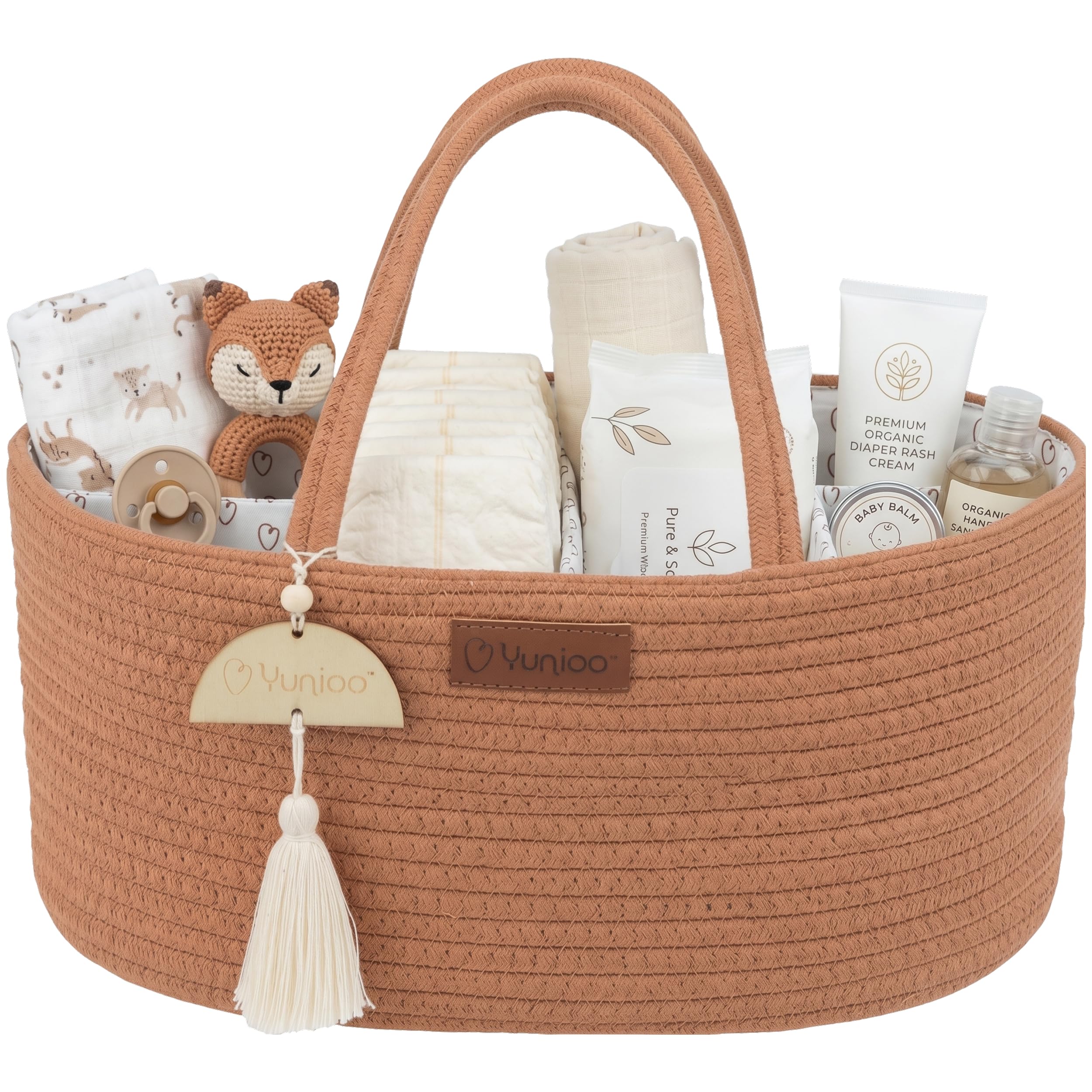 Yunioo Nappy Caddy Organiser, Baby Caddy, Portable Diaper Changing Bag, Nursery Storage Basket with Sturdy Handles, Removable Dividers, Ideal for Baby Shower Gifts & Newborn Essentials