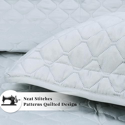 Miniatura 4 de Catalonia Colcha ligera de verano, juego de edredón tamaño Queen, colcha de 3 piezas, 1 edredón y 2 fundas de almohada, patrón gris Dimond, 90 x 96