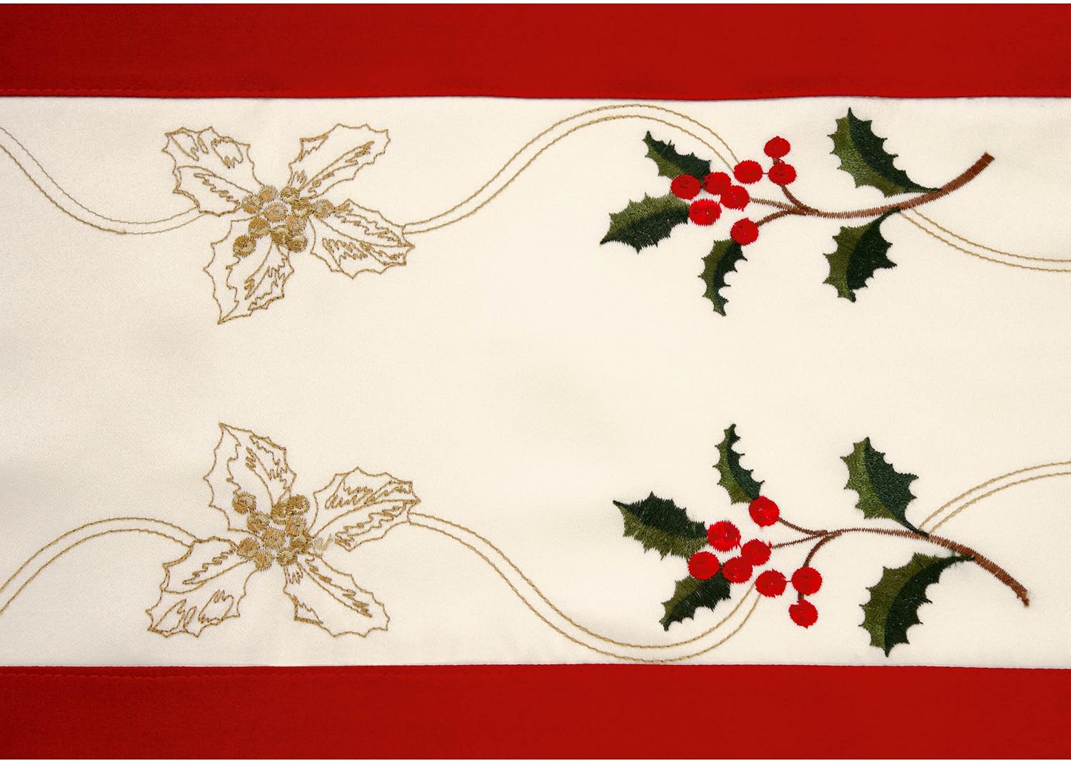 Holiday Holly Berries Embroidered 14 x 72 in. Table Runner with Red Trim Border