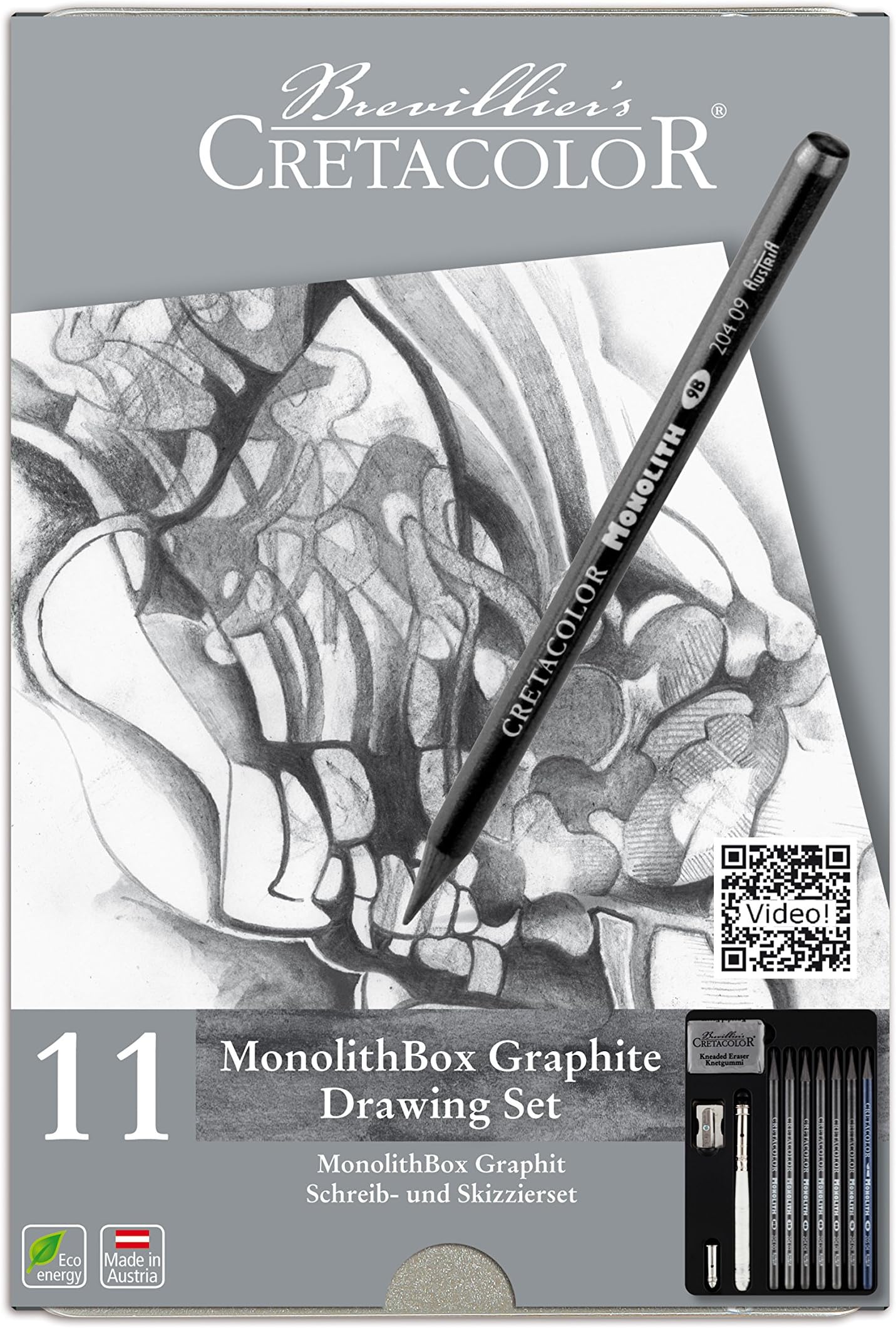 Monolith Graphite Pencil Tin Box Set 11 Pieces