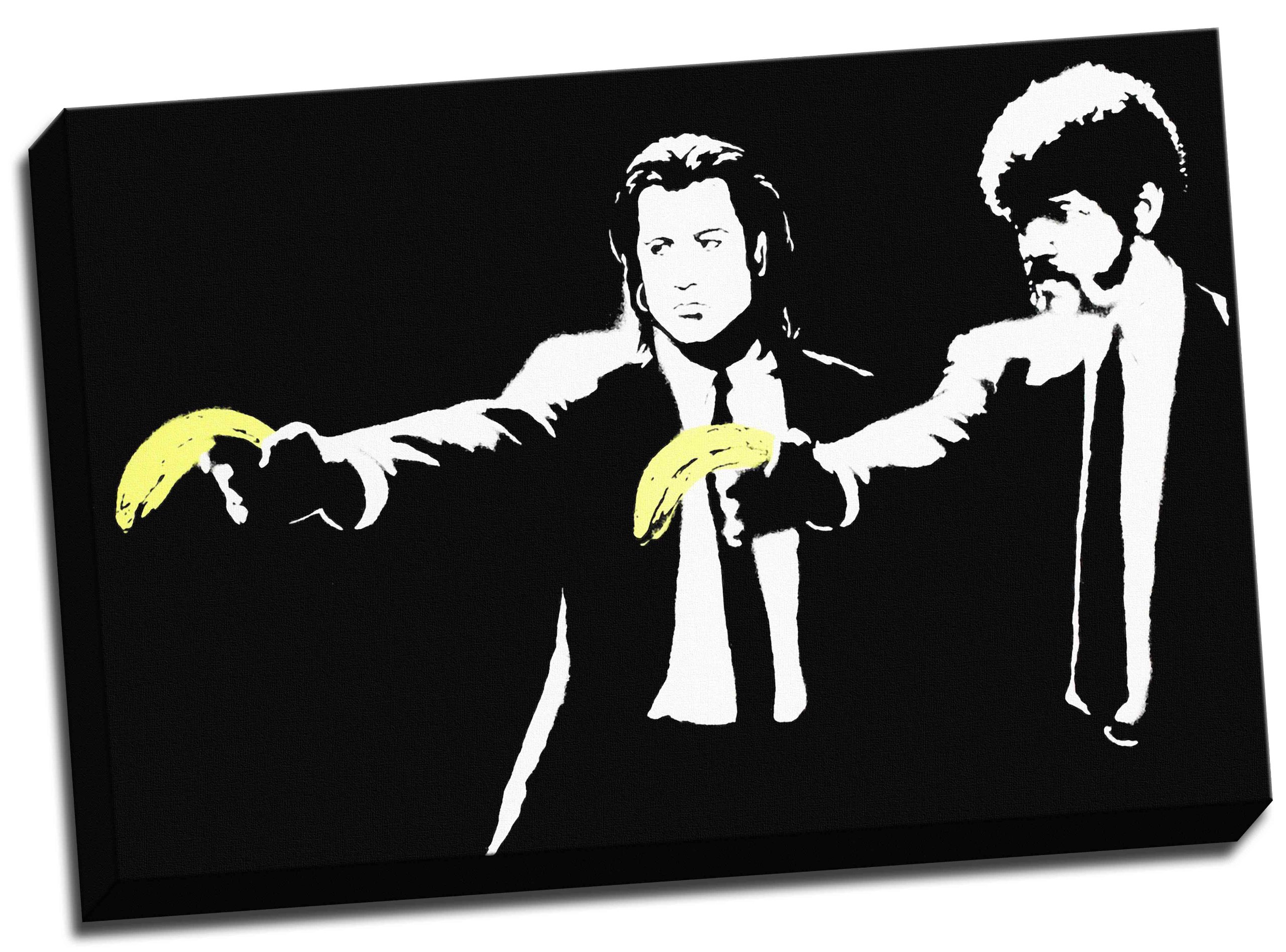 Panther Print Yellow With Other Colours Banksy Pulp Fiction Banana Gun Graffiti Canvas Art Print Framed Picture 20X30 Inches A1