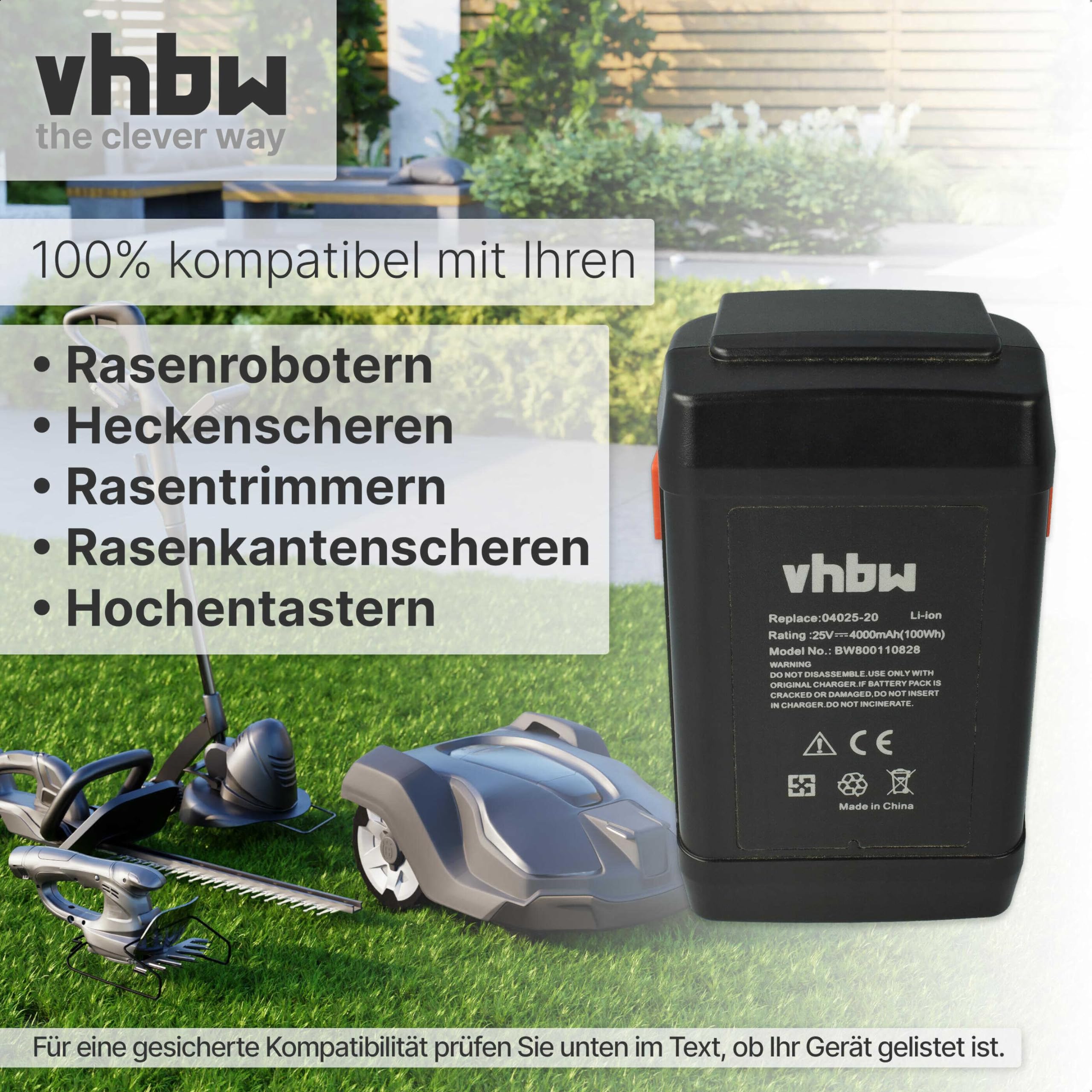 vhbw Batería Compatible con Gardena 525563001, 4025-00.640.00 cortacésped 4000mAh 25V Li-Ion