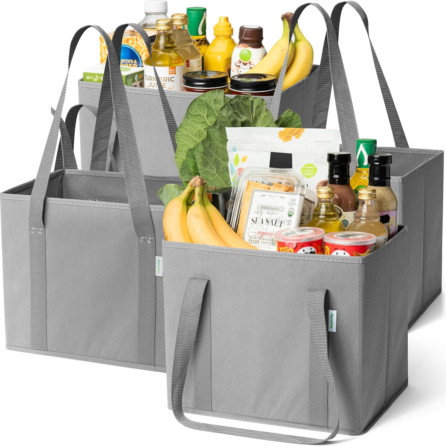 BagGroup Reusable Grocery Bags - Extra Large 4-Pack, Stays Open & Stands Tall, Durable Totes for Shopping, Picnics & More