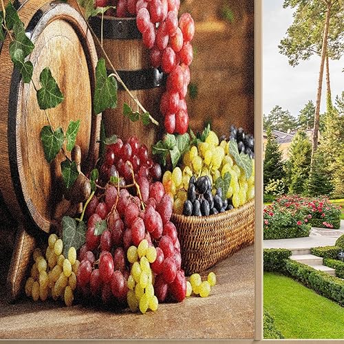 Miniatura 1 de Película decorativa de privacidad para ventana, uvas frescas, barril de vino tinto de Francia, calcomanías de ventana de vidrio esmerilado, adhesivo