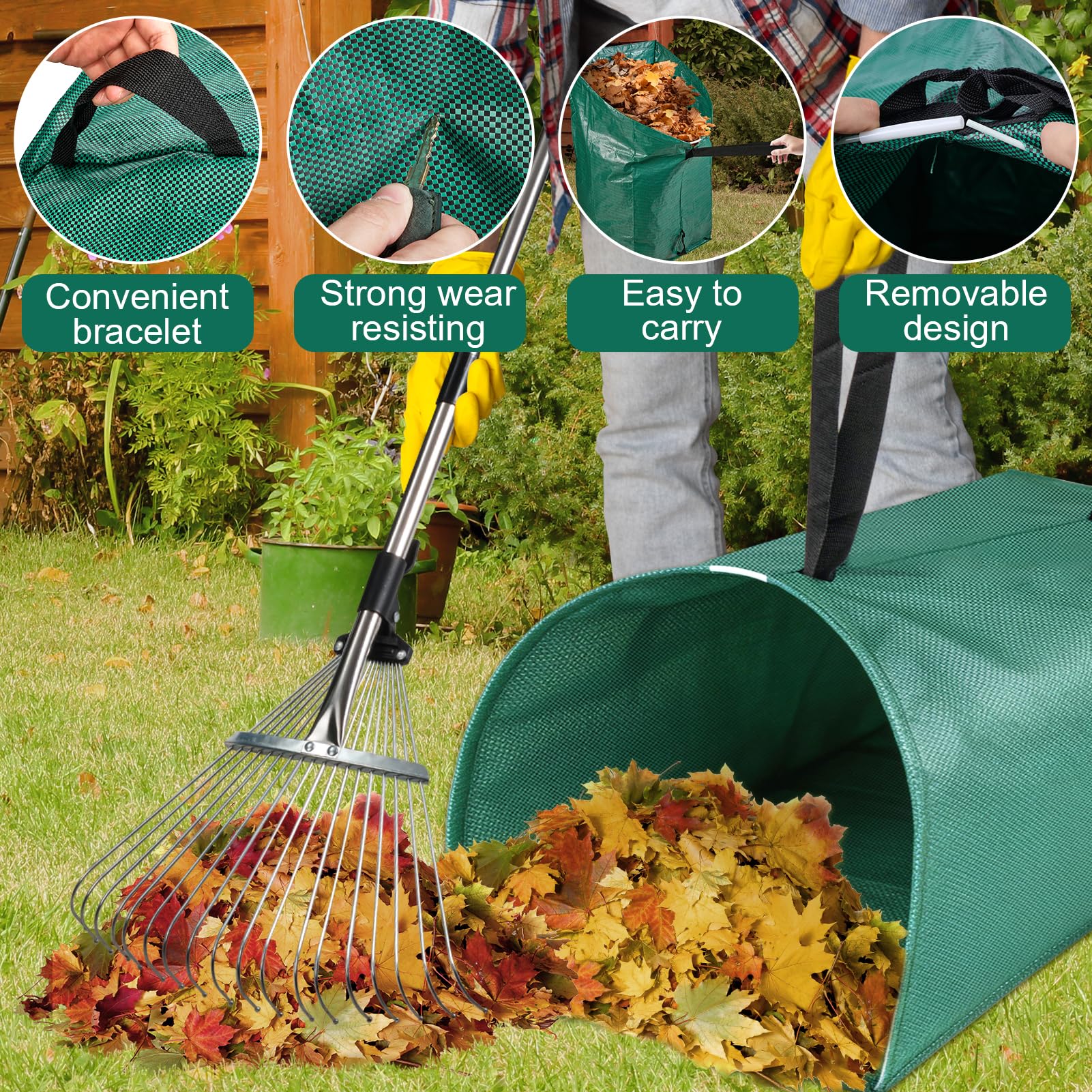 Laubsammler, zusammenklappbarer Rasen- und Laubsack, schwere Blätter, wiederverwendbare Gartenabfallbeutel, große Garten-Kehrschaufel, Gartensack für Blätter, Schmutz, Gras, Schnitte, Rasenabfälle
