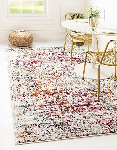 Rugs.com Arlington Collection Alfombra – Alfombra multicolor de pelo mediano de 6' x 9' perfecta para salas de estar, comedores grandes, espacios