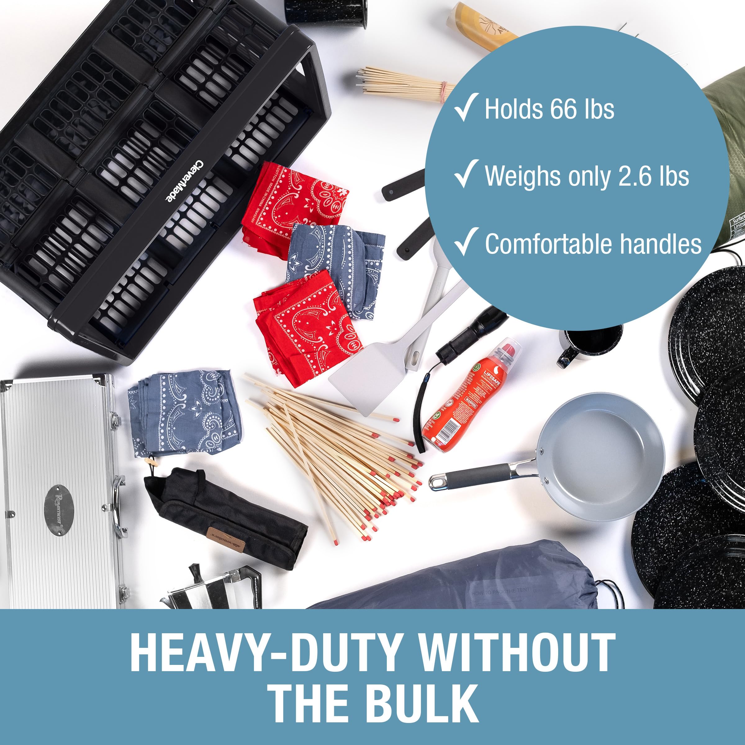 CleverMade Collapsible Utility Crates-Obsidian 3pck 45L / 11 Gal holds 66 lbs - Stackable Containers Heavy Duty Capacity Crates Space-Saving Baskets