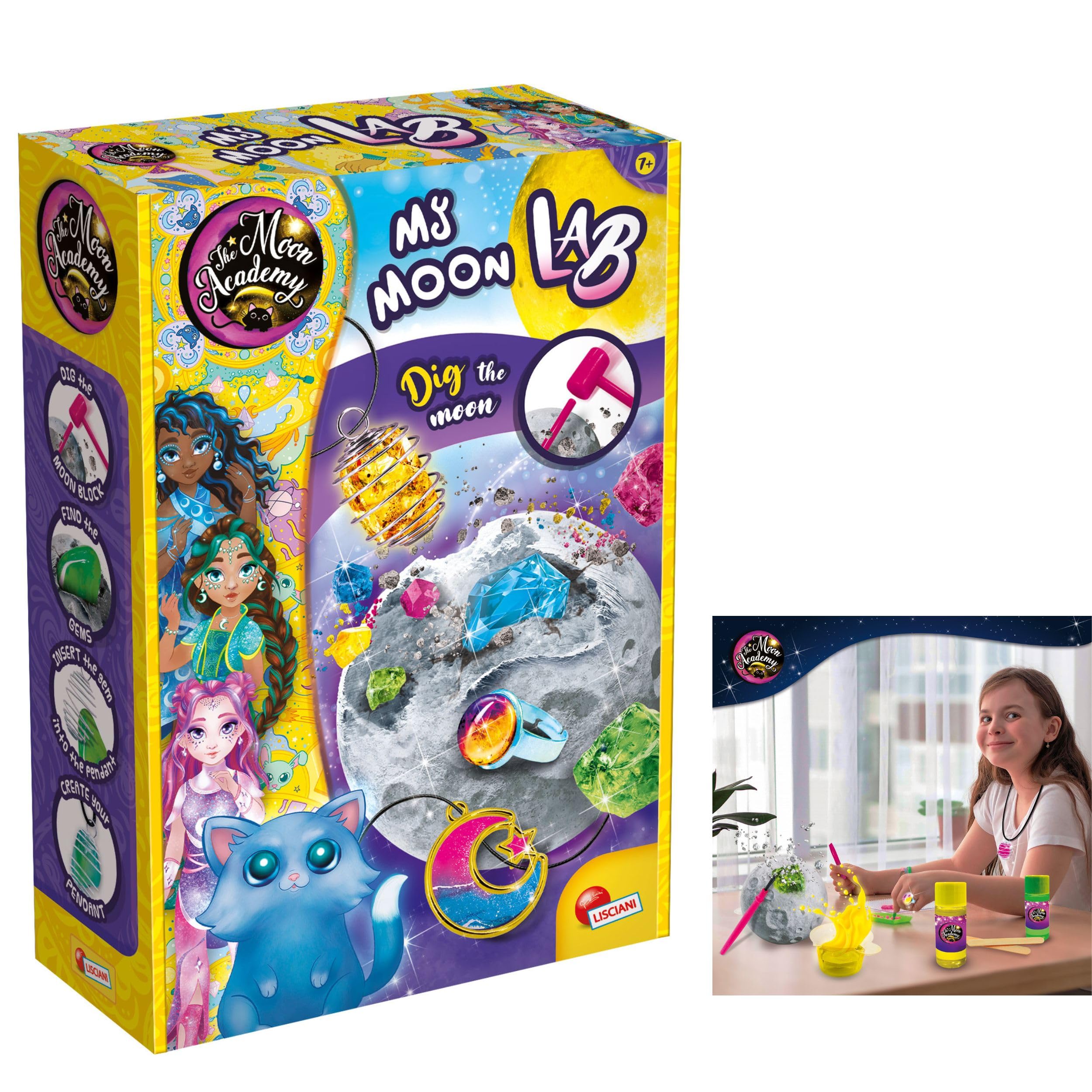 Lisciani - MOON ACADEMY - My Moon Laboratory - Precious Stones Excavation Kit for Children aged 8 and up - Jewellery Box - Manual Activity - Creative Birthday Gift Idea