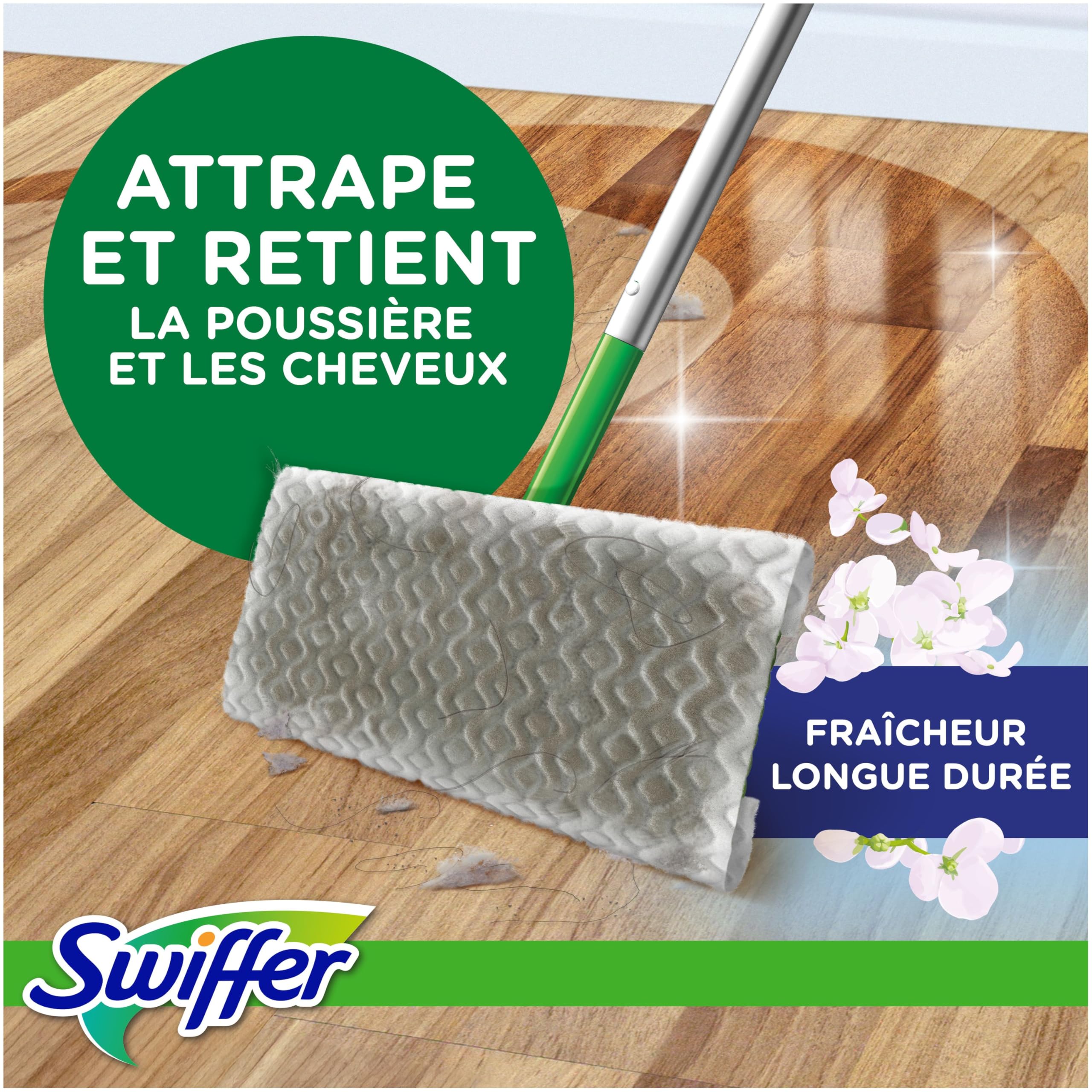 Swiffer Lingettes Balai Attrape-Poussière Sèches & Humides x123 | Attrape et retient 3x plus de poussière. Pour poils d'animaux.