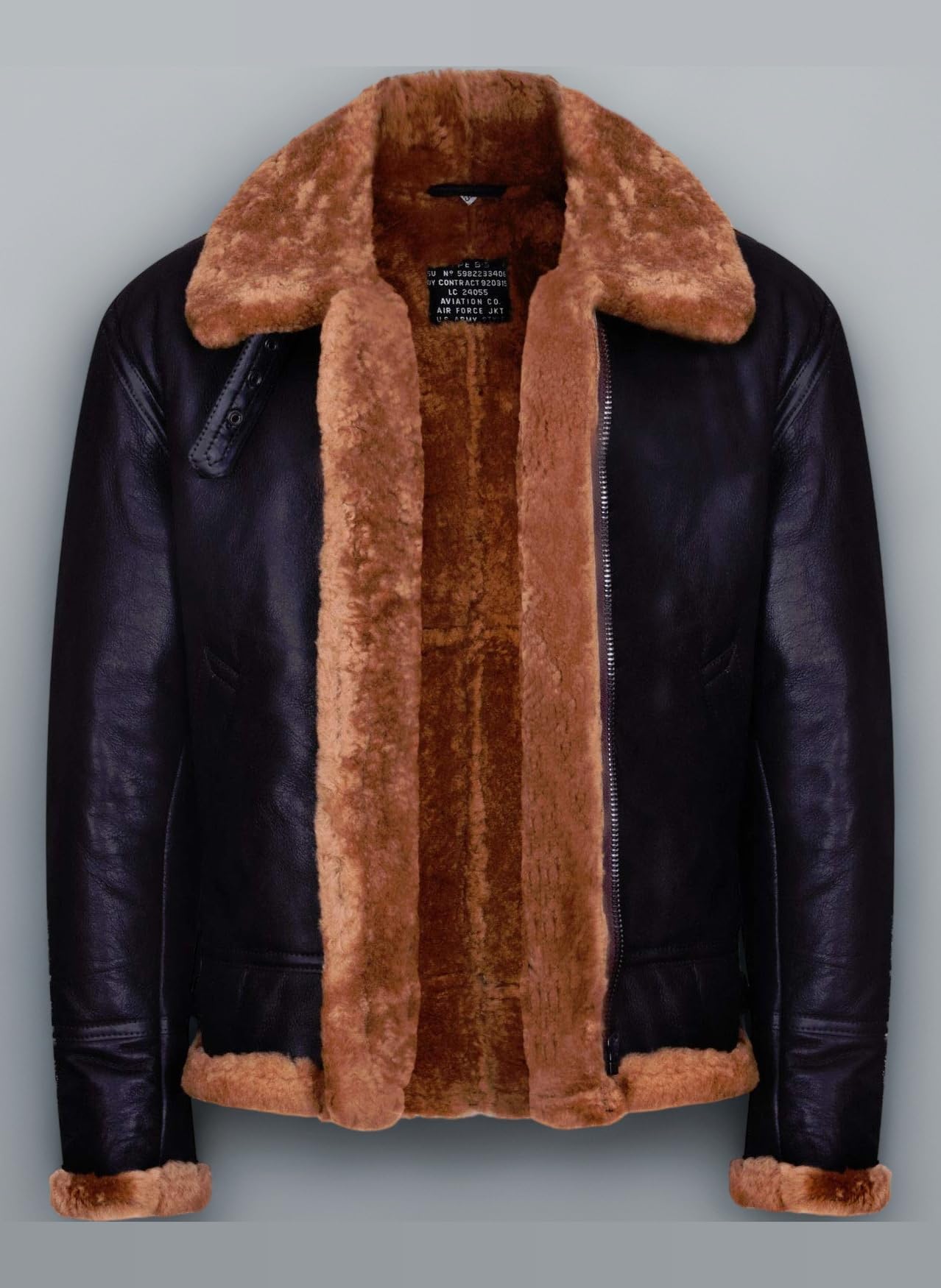 Men's Aviator Ginger Brown B3 Real Shearling Sheepskin Leather Bomber Flying Jacket
