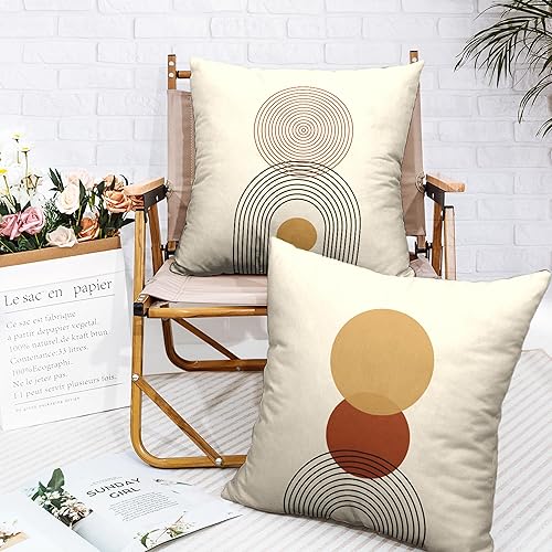 Miniatura 6 de Kwlegh Fundas de almohada abstractas bohemias de 20 x 20 pulgadas, estilo vintage, de mediados de siglo, paquete de 2 fundas cuadradas de algodón y