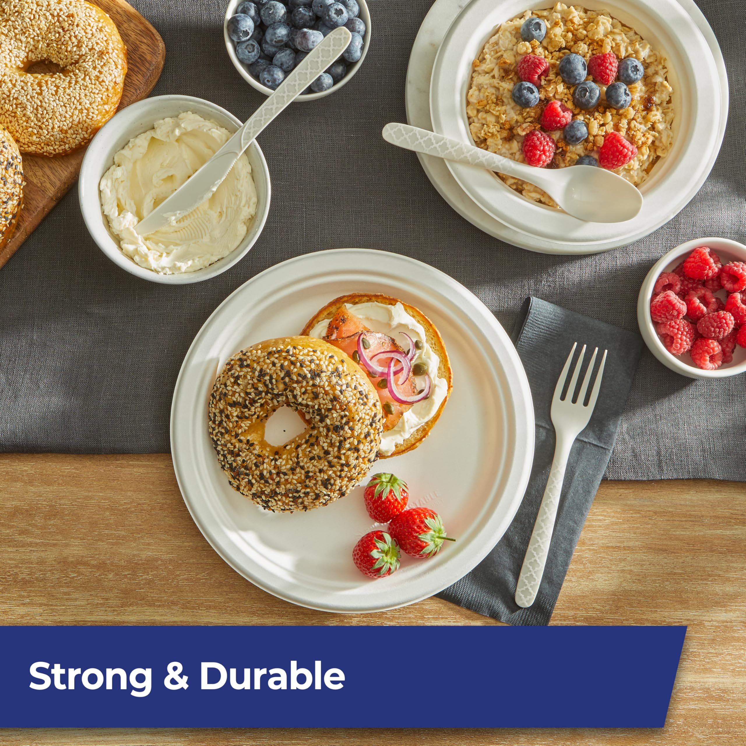 Hefty ECOSAVE Compostable Assorted Cutlery Set, Utensils for BBQs, Tailgates, Camping, Parties, and More, Includes 8 Forks, 8 Spoons, and 8 Knives, Compostable, Sustainable Design, 24 Count