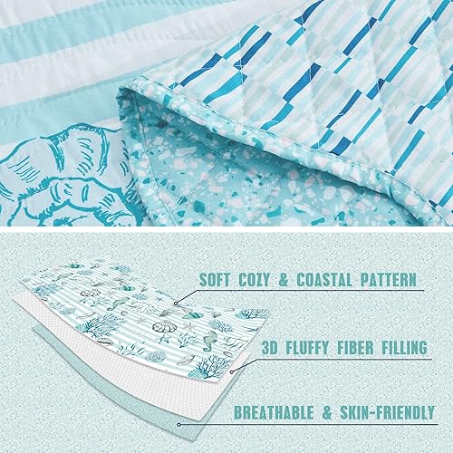 Miniatura 6 de HZ & HY Coastal - Colcha extragrande extragrande de 128 x 120 pulgadas, extra ancha, ropa de cama ligera para playa, colcha náutica, costuras