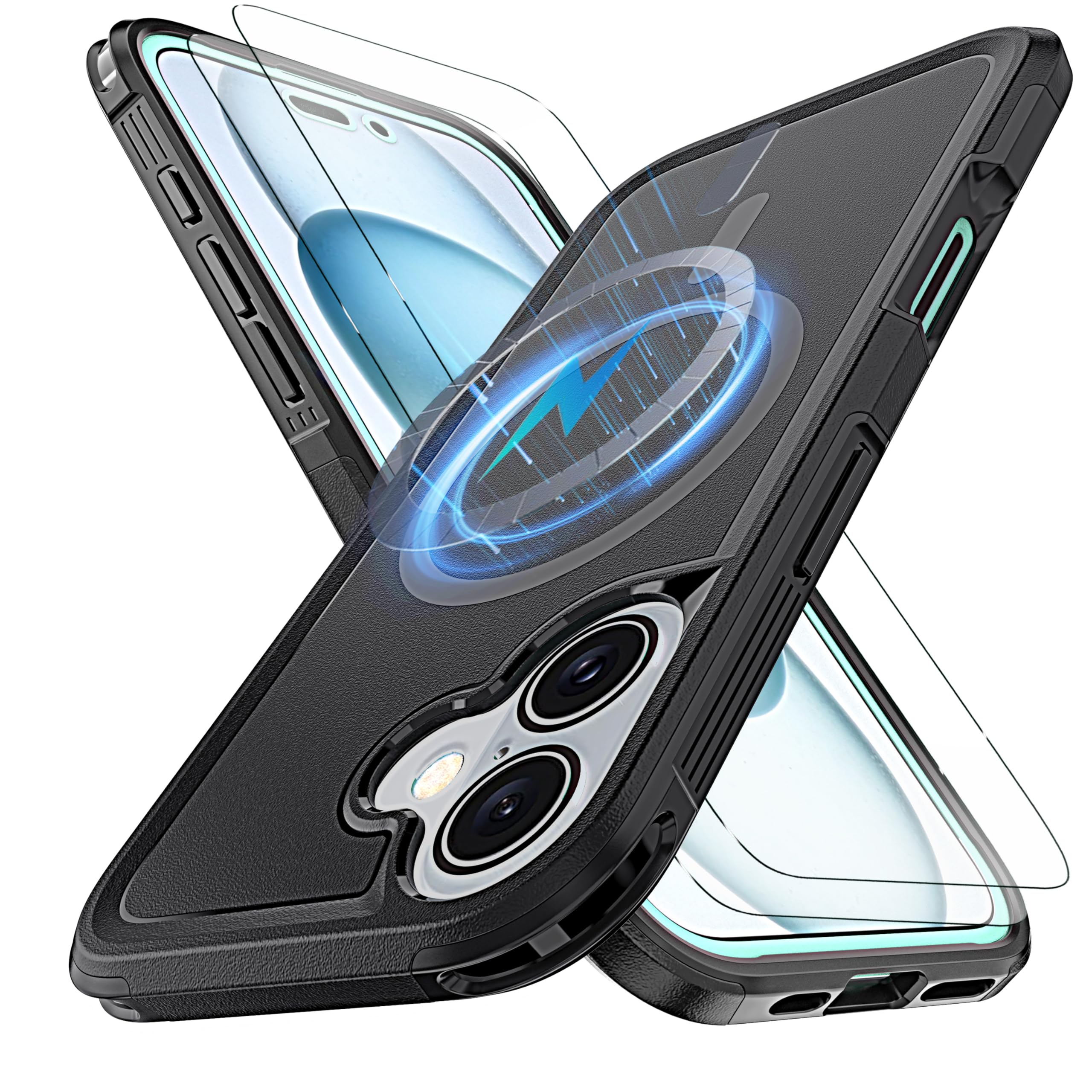 YmhxcY for iPhone 16 Case with MagSafe, [10 Ft Anti Fall Test][Non-Slip][2 TPE Screen Protectors] Shockproof Military-Grad...